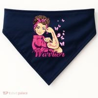 Breast Cancer Warrior Rosie Riveter Pink Ribbon Unbreakable USA-Made Doggie Bandana thumb 0