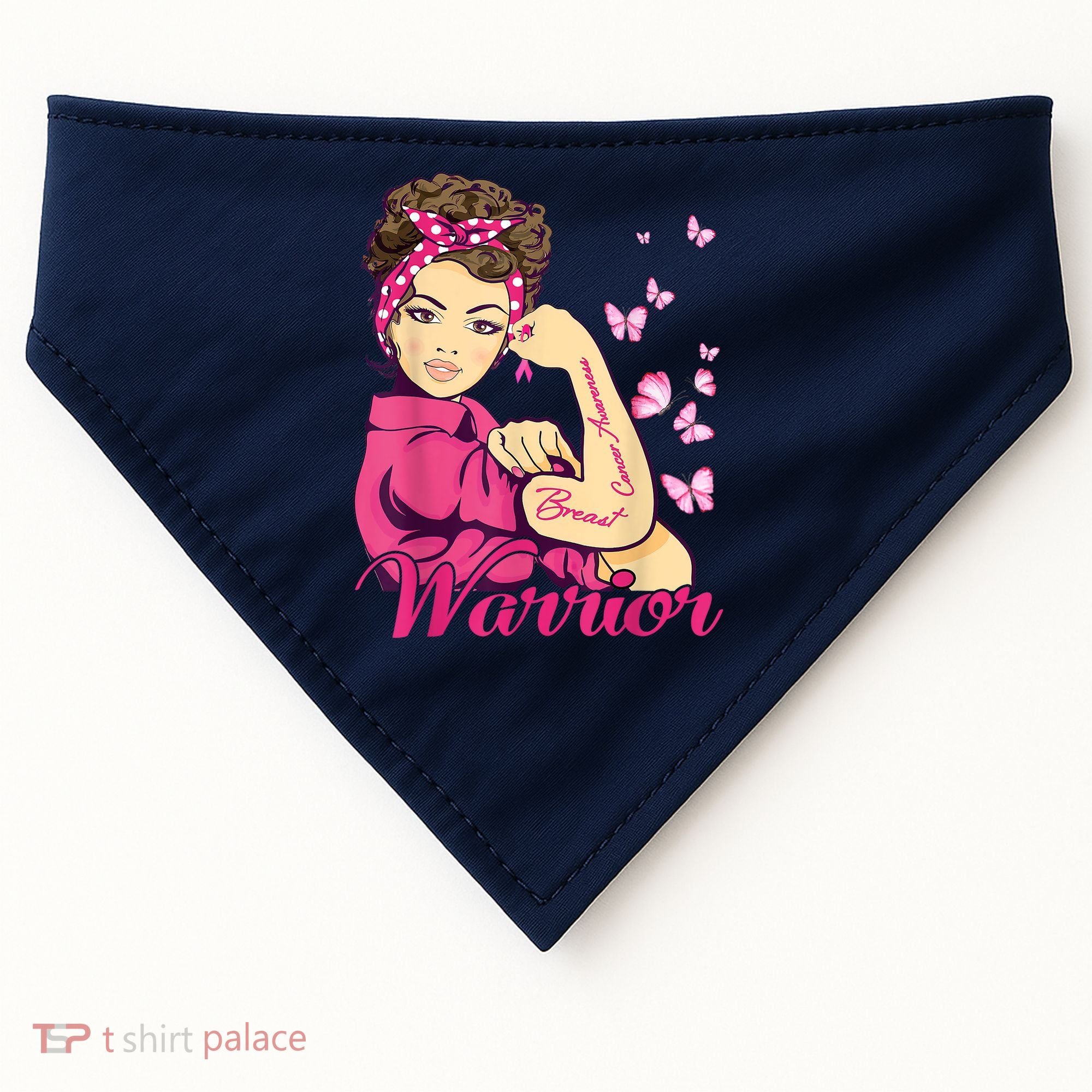Breast Cancer Warrior Rosie Riveter Pink Ribbon Unbreakable USA-Made Doggie Bandana