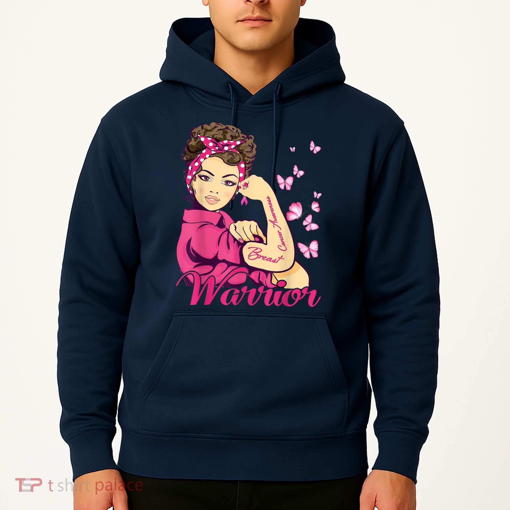 Breast Cancer Warrior Rosie Riveter Pink Ribbon Unbreakable Hoodie