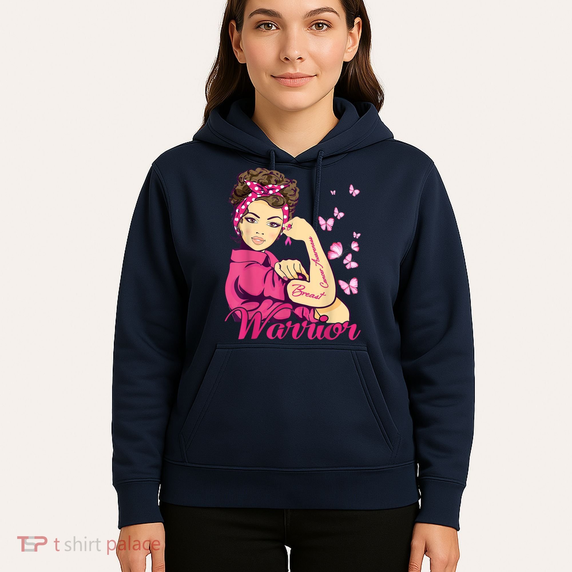 Breast Cancer Warrior Rosie Riveter Pink Ribbon Unbreakable Hoodie