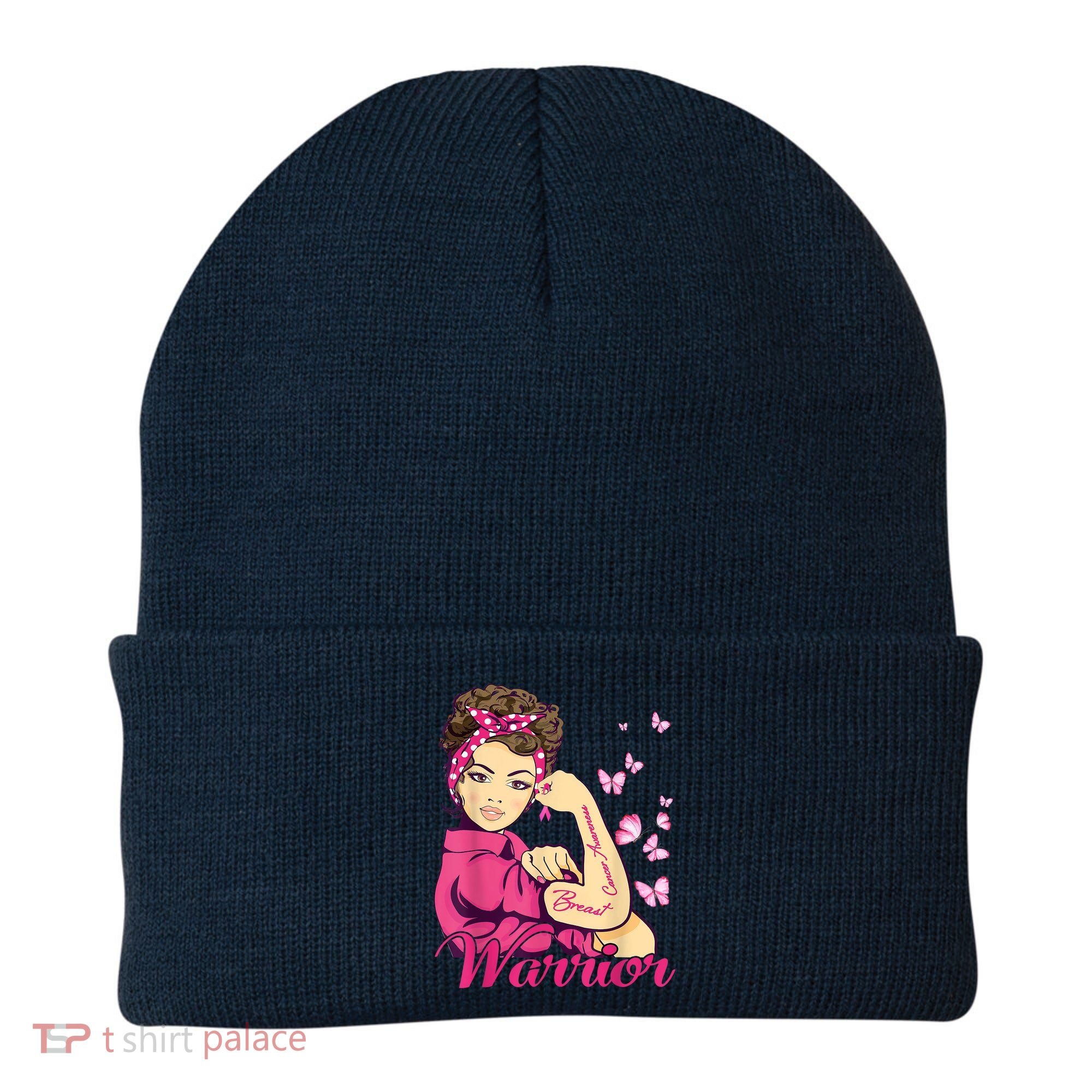 Breast Cancer Warrior Rosie Riveter Pink Ribbon Unbreakable Beanie
