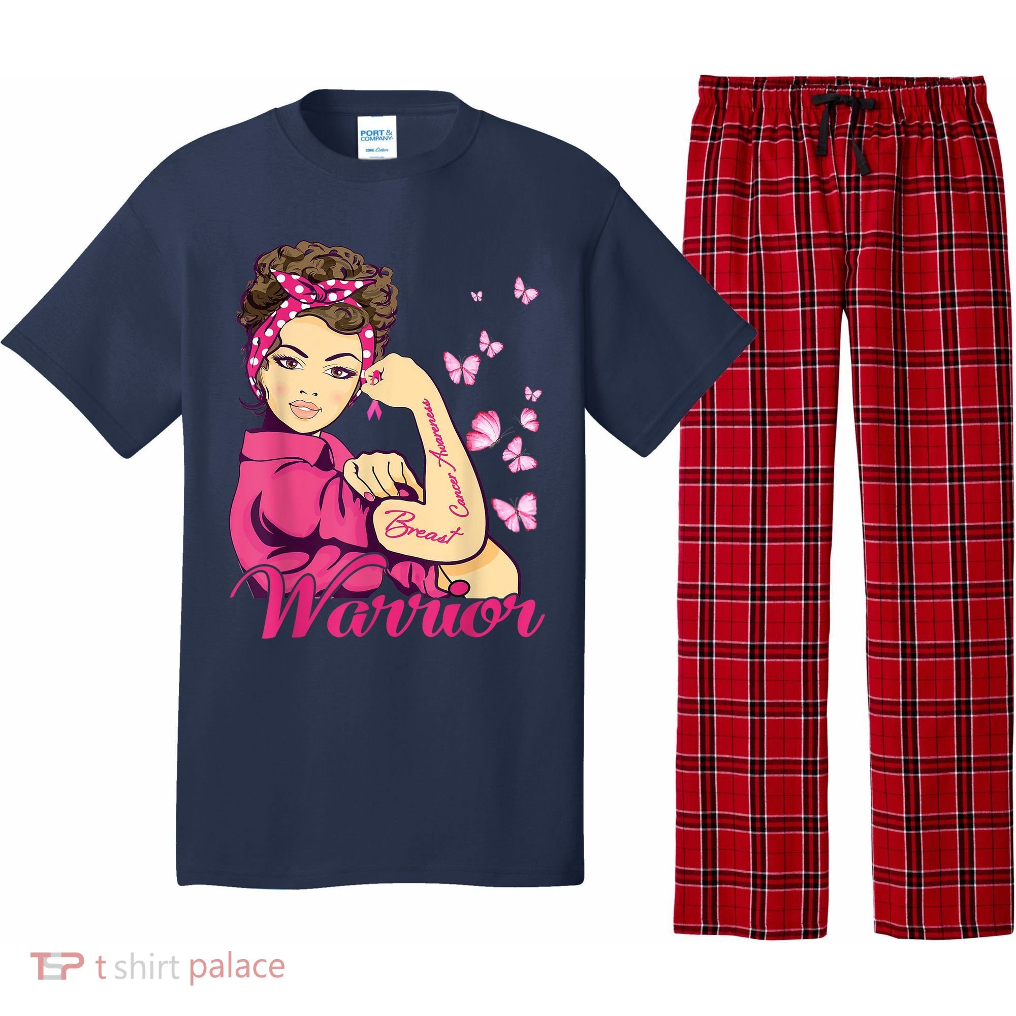Breast Cancer Warrior Rosie Riveter Pink Ribbon Unbreakable Pajama Set