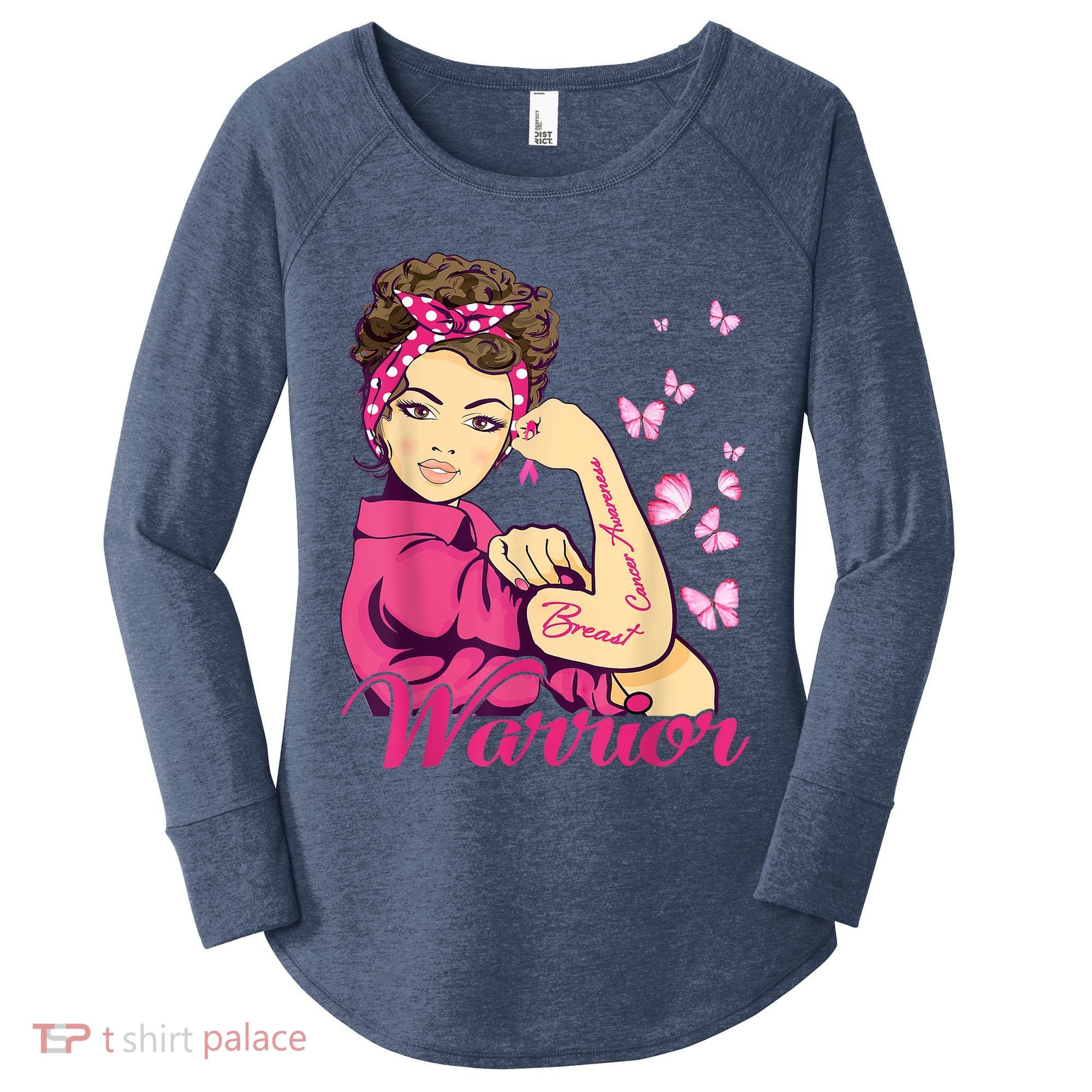 Breast Cancer Warrior Rosie Riveter Pink Ribbon Unbreakable Women's Perfect Tri Tunic Long Sleeve Shirt