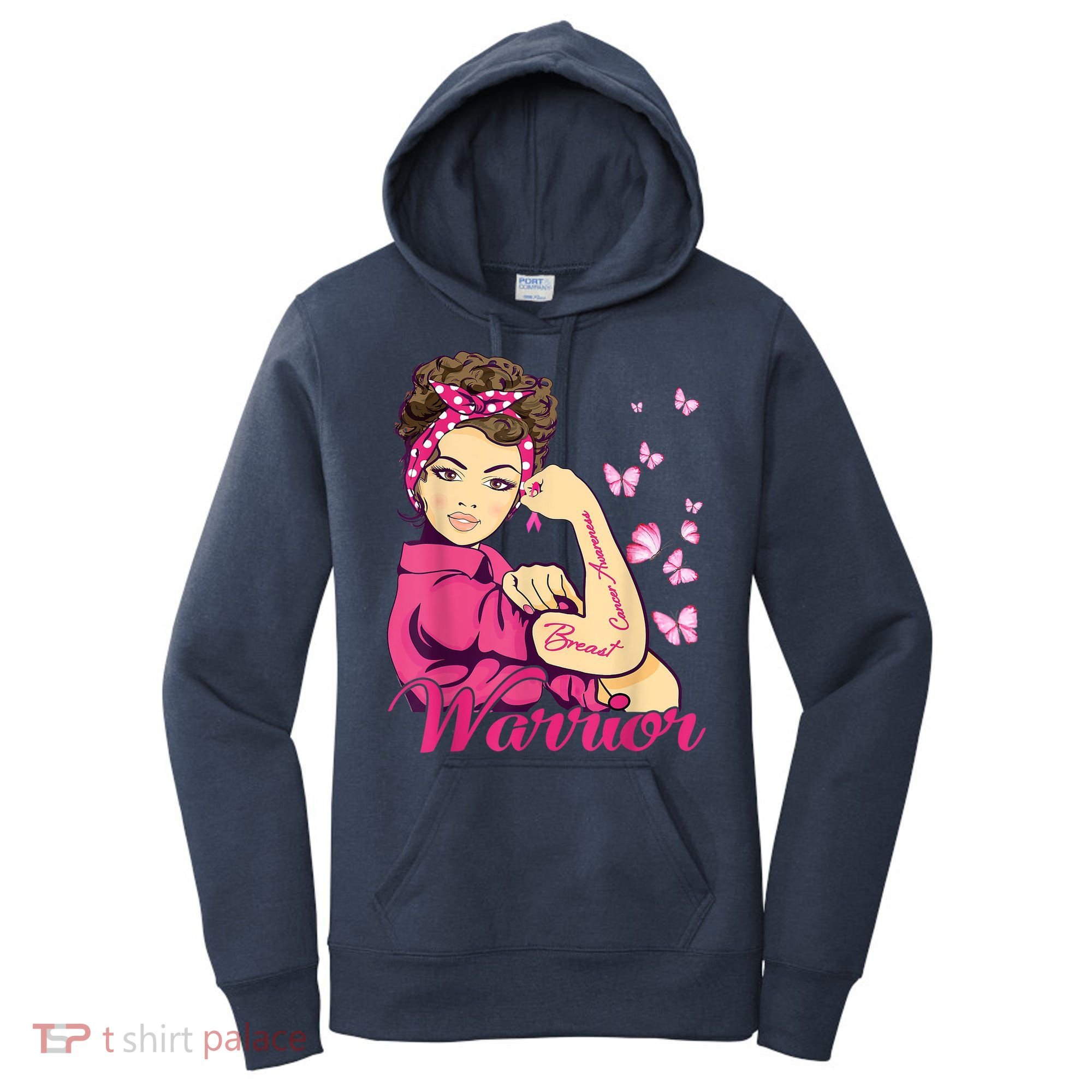 Breast Cancer Warrior Rosie Riveter Pink Ribbon Unbreakable Women's Hoodie