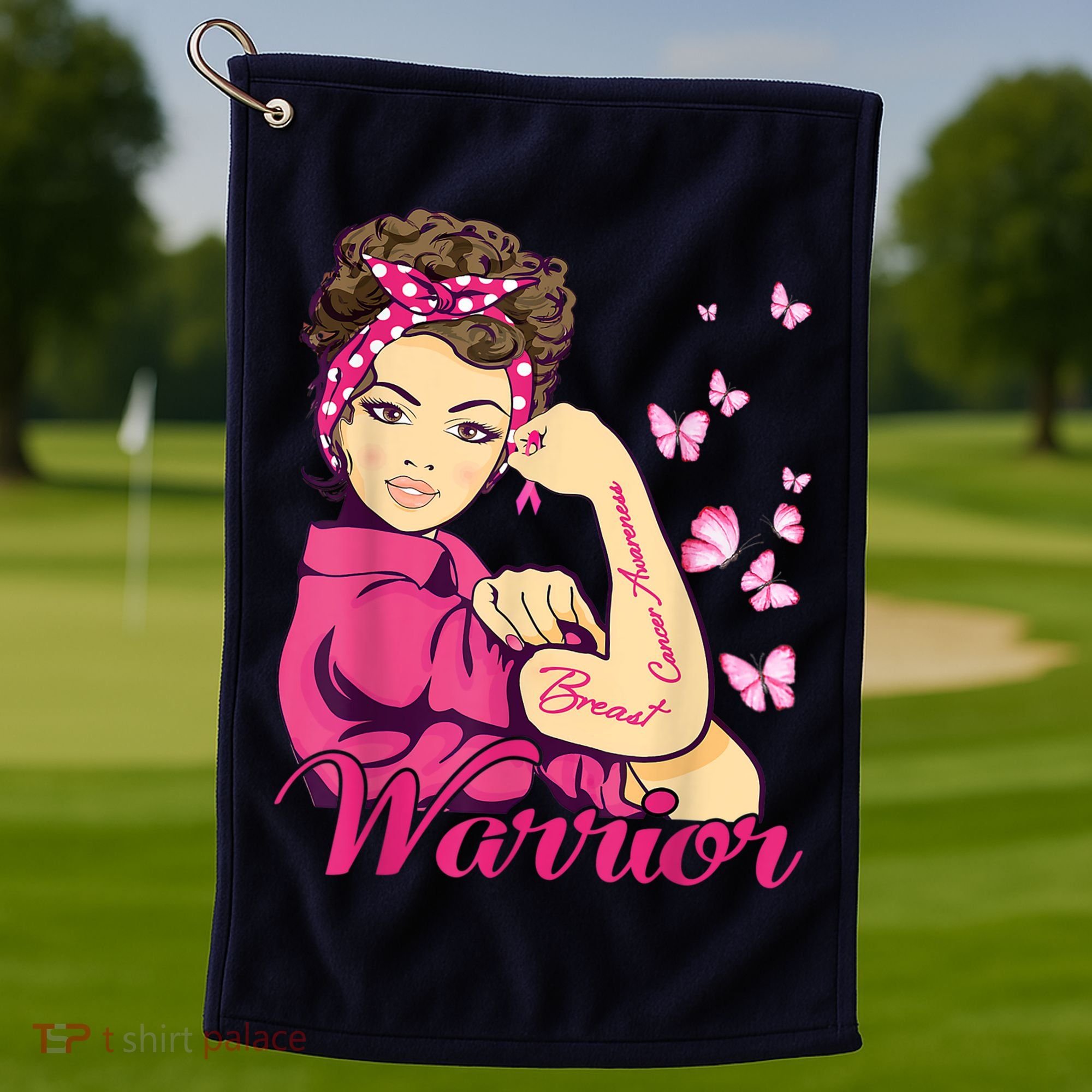 Breast Cancer Warrior Rosie Riveter Pink Ribbon Unbreakable Golf Towel
