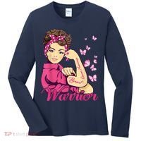 Breast Cancer Warrior Rosie Riveter Pink Ribbon Unbreakable Women's Long Sleeve Shirt thumb 0