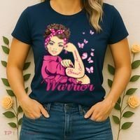 Breast Cancer Warrior Rosie Riveter Pink Ribbon Unbreakable Women's T-Shirt thumb 2