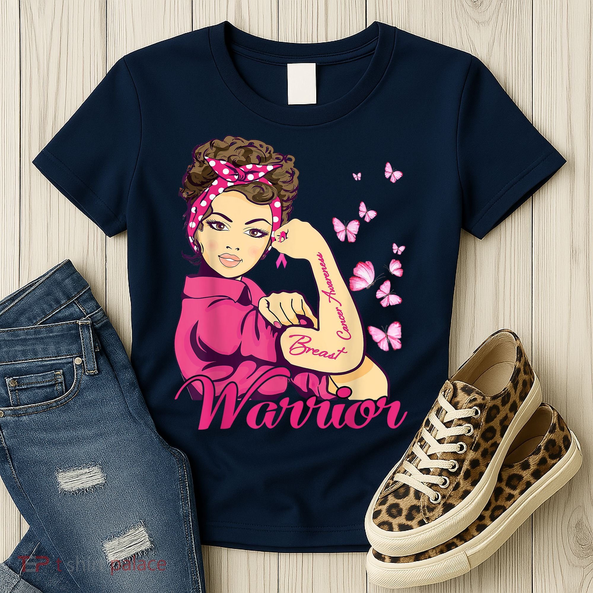 Breast Cancer Warrior Rosie Riveter Pink Ribbon Unbreakable Women's T-Shirt