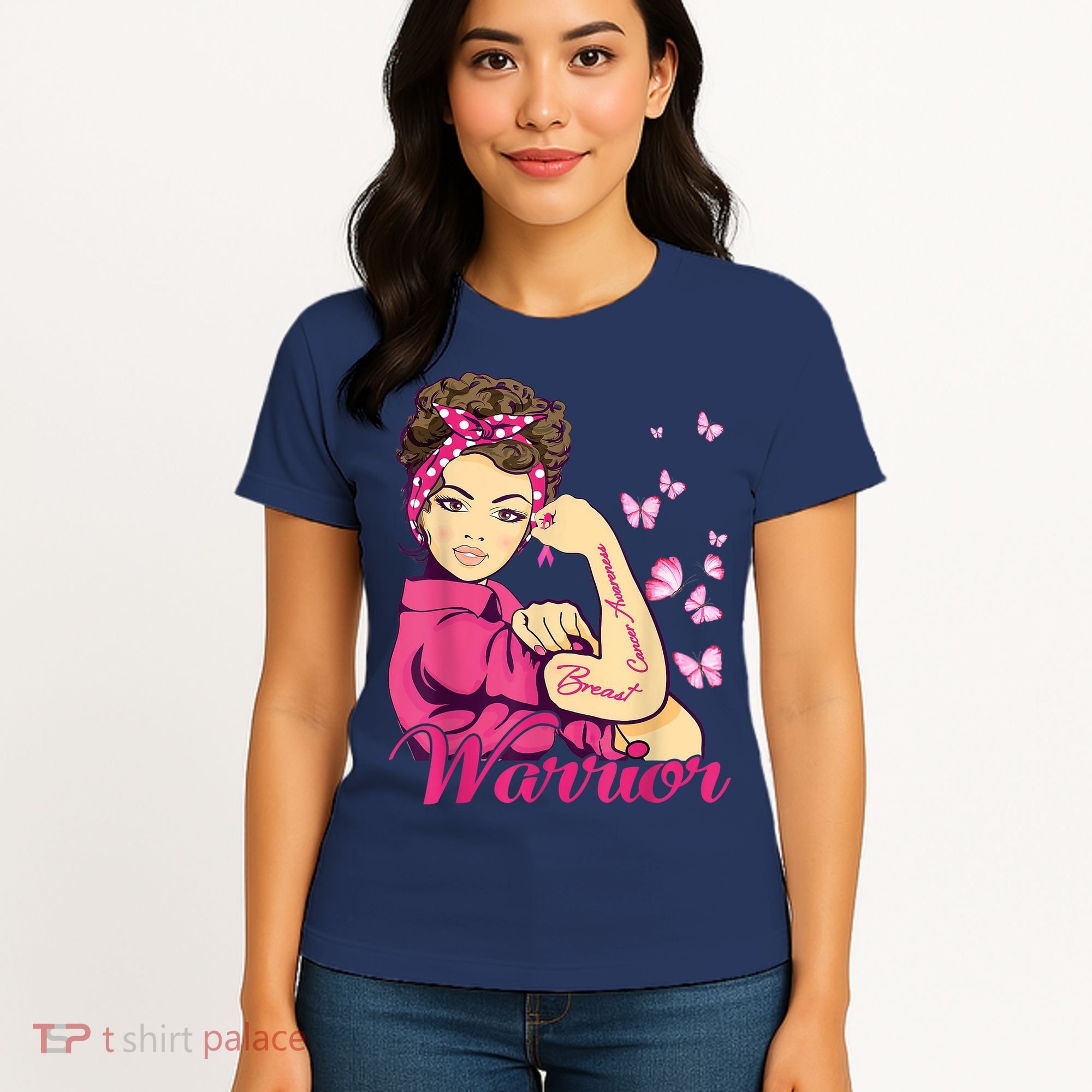 Breast Cancer Warrior Rosie Riveter Pink Ribbon Unbreakable Women's T-Shirt