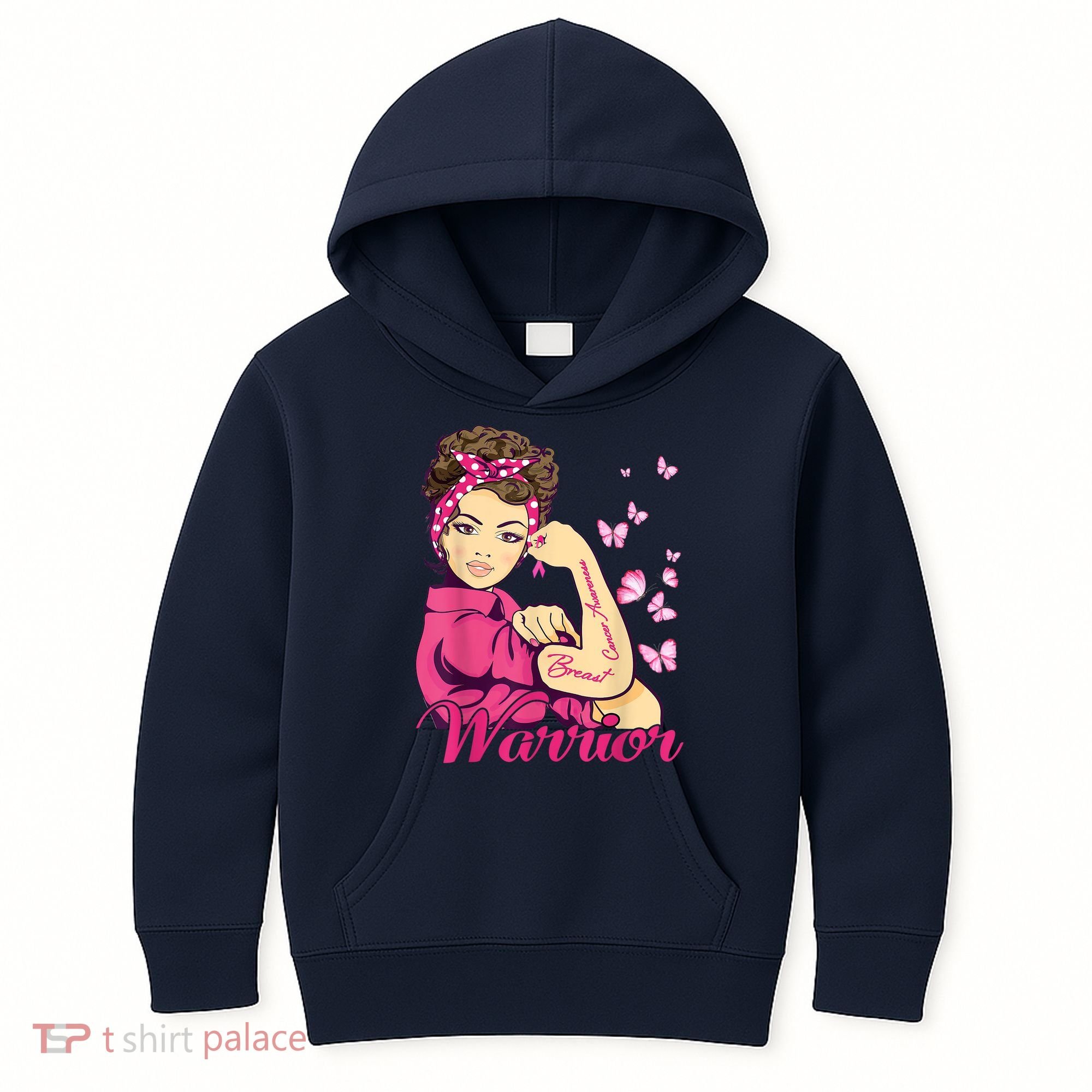 Breast Cancer Warrior Rosie Riveter Pink Ribbon Unbreakable Kids Hoodie