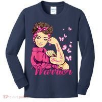 Breast Cancer Warrior Rosie Riveter Pink Ribbon Unbreakable Kids Long Sleeve Shirt thumb 0