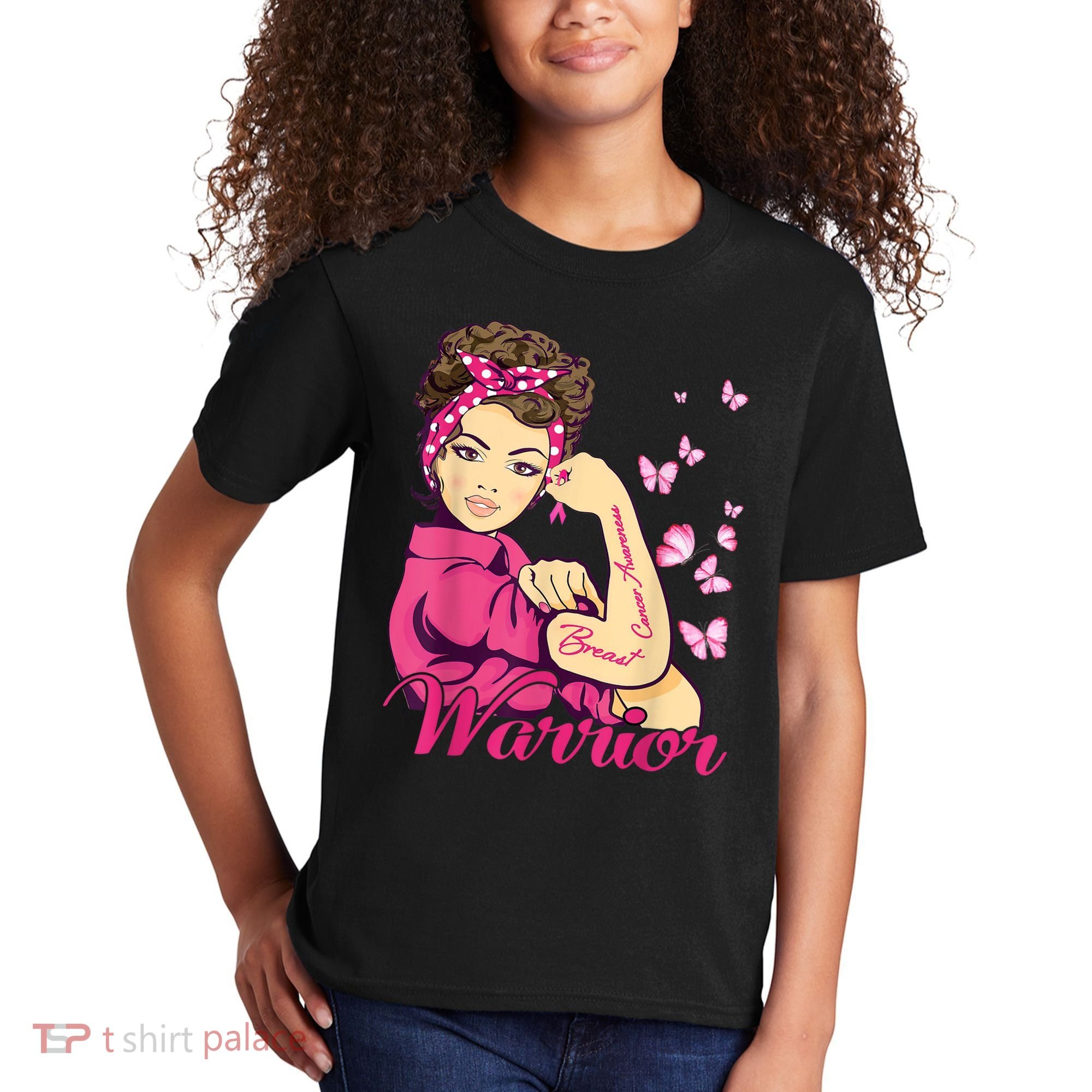 Breast Cancer Warrior Rosie Riveter Pink Ribbon Unbreakable Kids T-Shirt