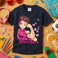 Breast Cancer Warrior Rosie Riveter Pink Ribbon Unbreakable Kids T-Shirt thumb 3
