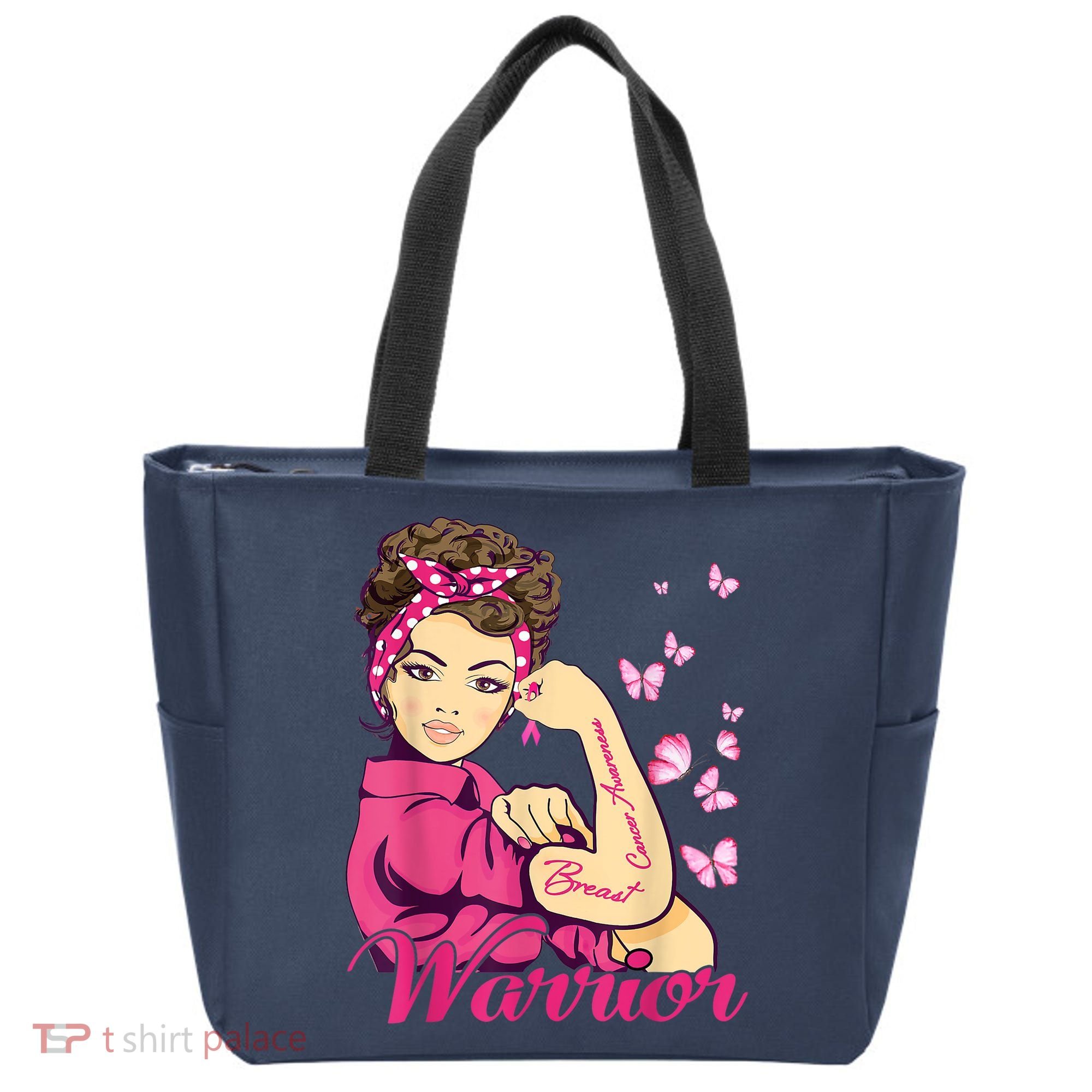 Breast Cancer Warrior Rosie Riveter Pink Ribbon Unbreakable Tote Bag