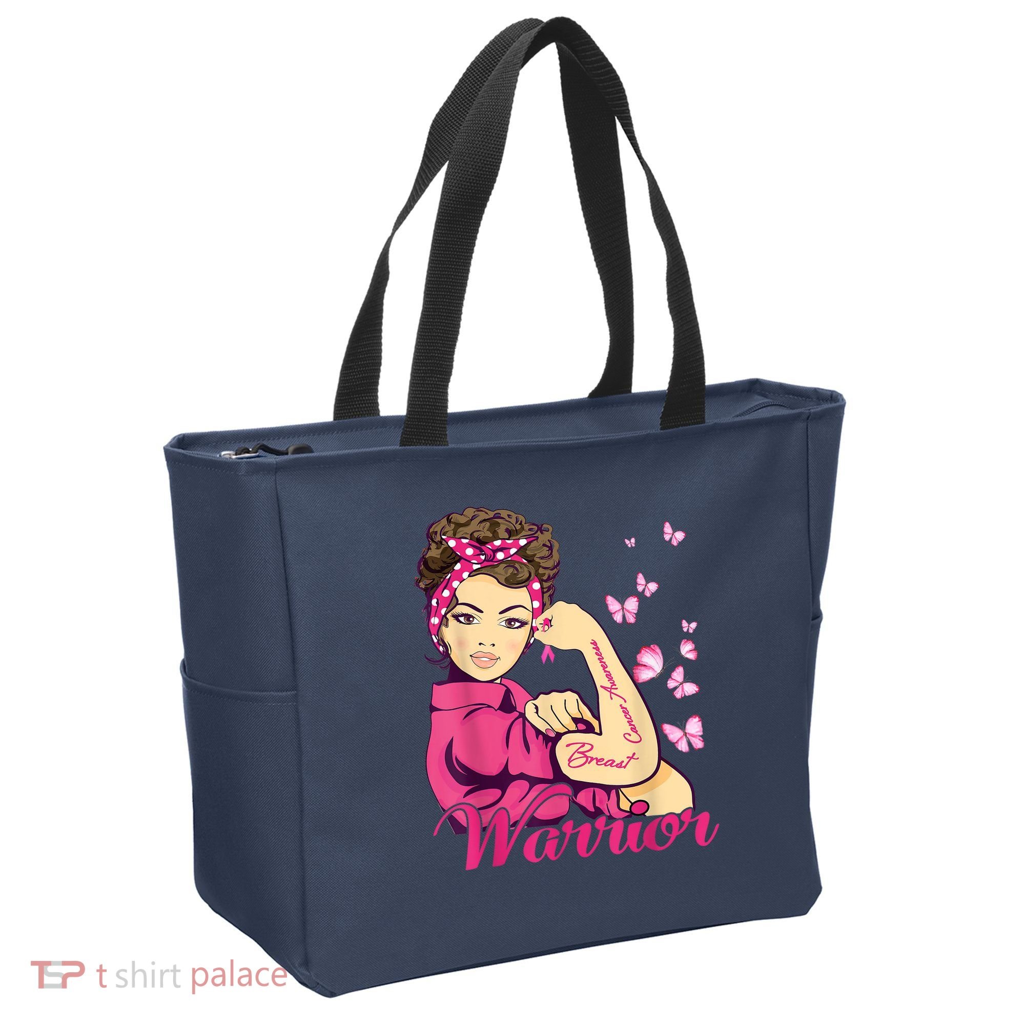 Breast Cancer Warrior Rosie Riveter Pink Ribbon Unbreakable Tote Bag