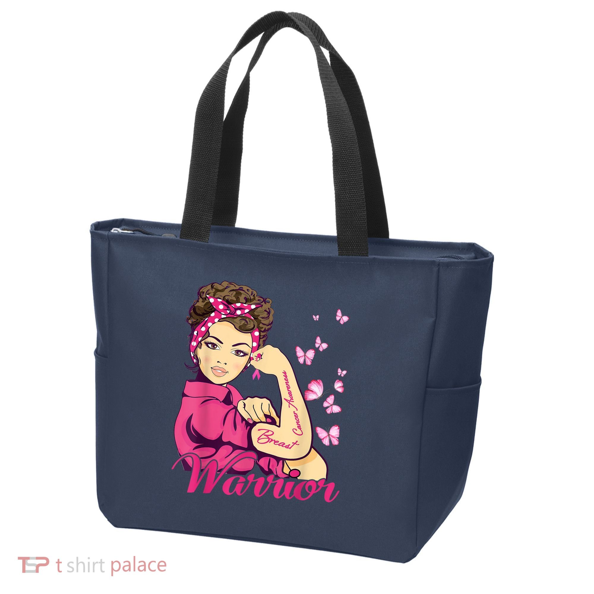 Breast Cancer Warrior Rosie Riveter Pink Ribbon Unbreakable Tote Bag