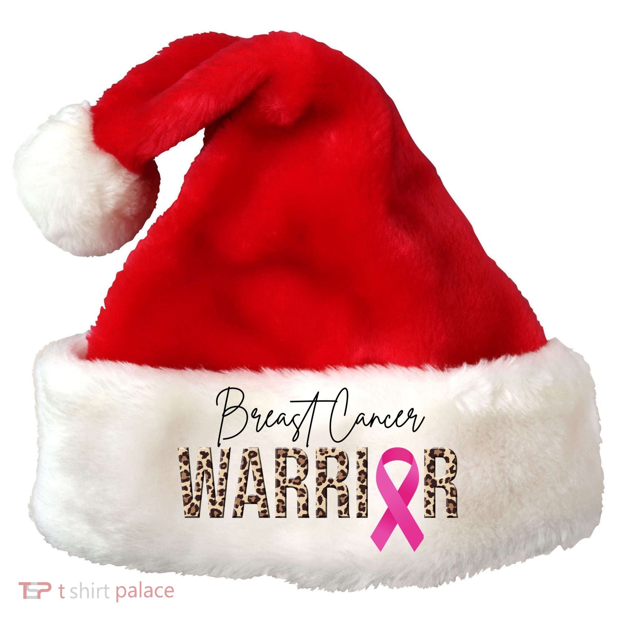 Breast Cancer Warrior Pink Ribbon Cheetah Santa Hat