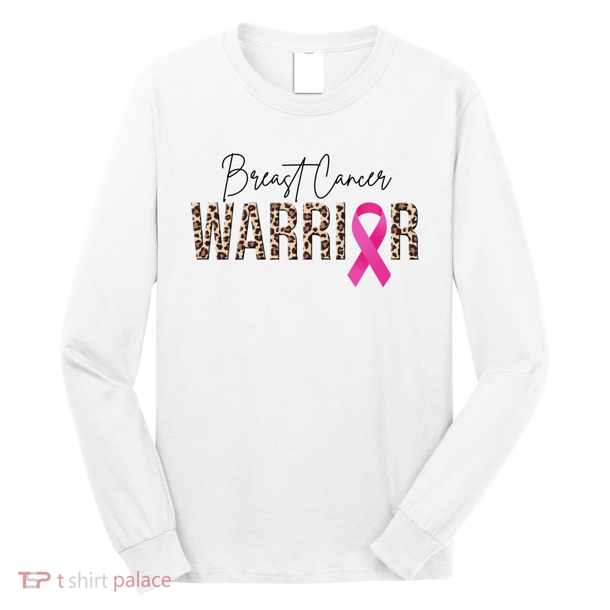 Breast Cancer Warrior Pink Ribbon Cheetah Long Sleeve Shirt