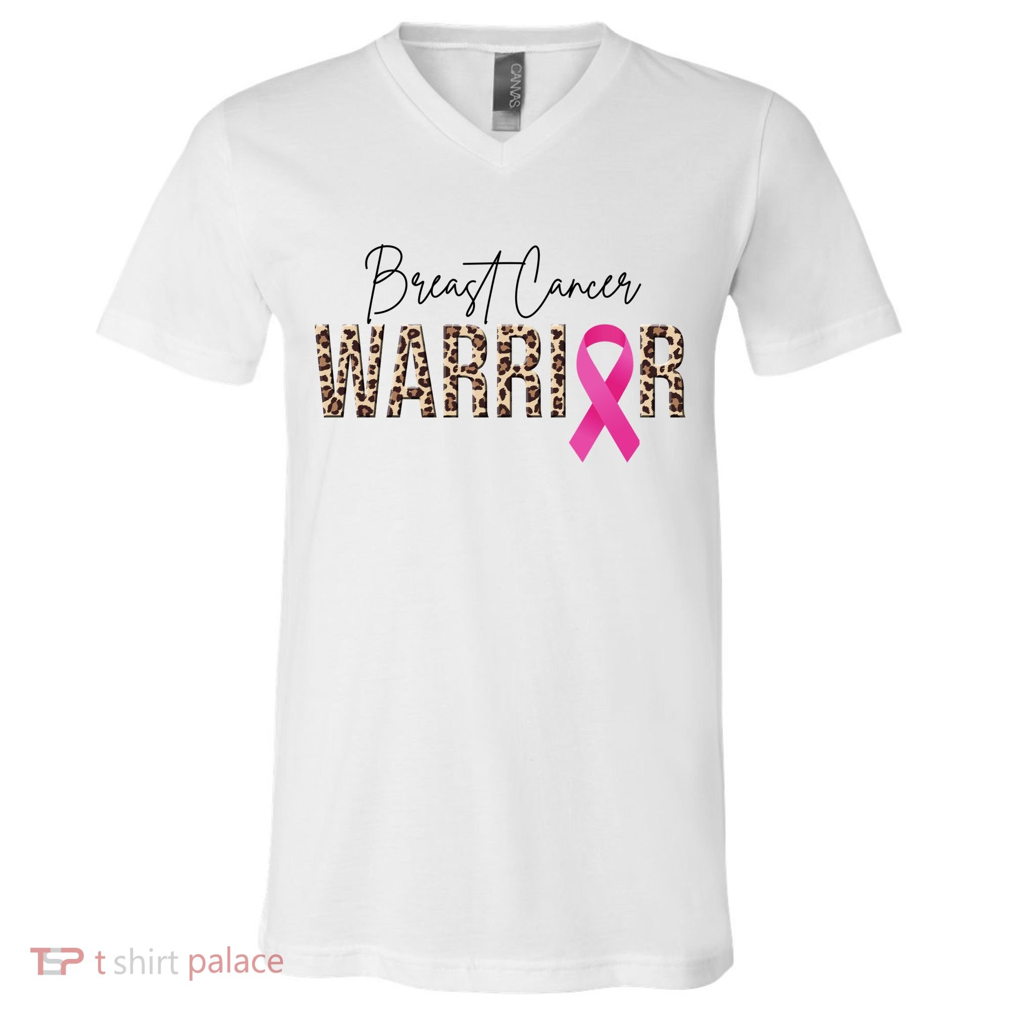 Breast Cancer Warrior Pink Ribbon Cheetah V-Neck T-Shirt