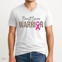 Breast Cancer Warrior Pink Ribbon Cheetah V-Neck T-Shirt thumb 2