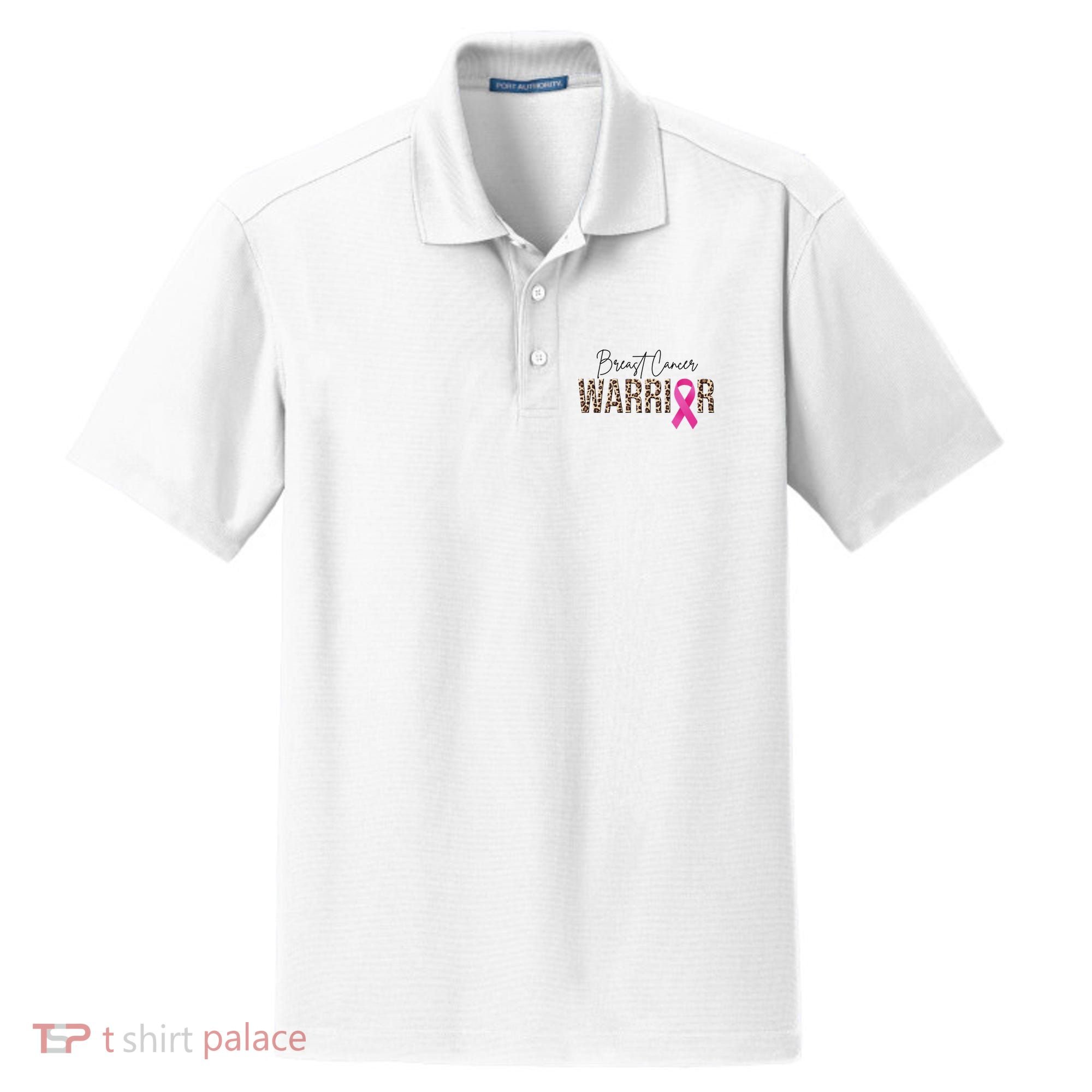 Breast Cancer Warrior Pink Ribbon Cheetah Dry Zone Grid Polo