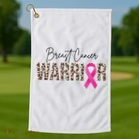 Breast Cancer Warrior Pink Ribbon Cheetah Golf Towel thumb 1