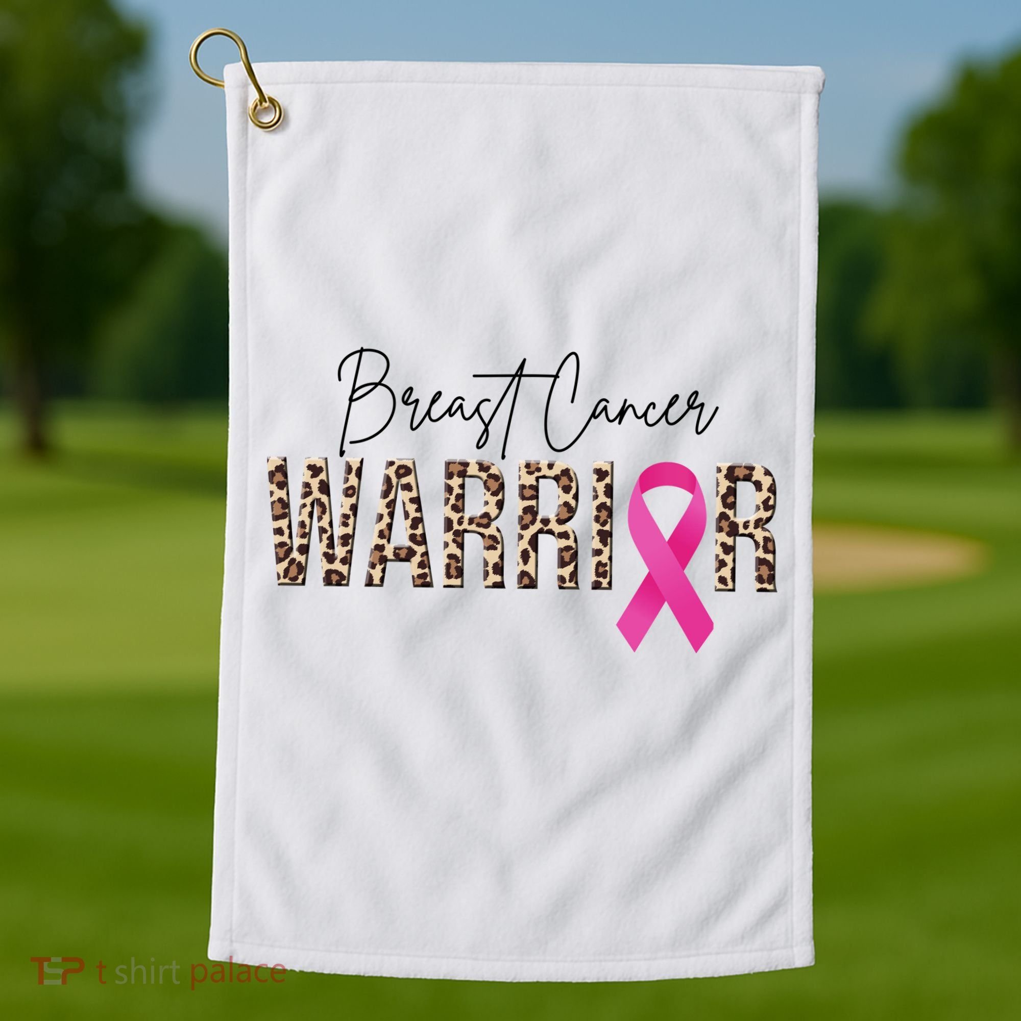 Breast Cancer Warrior Pink Ribbon Cheetah Golf Towel