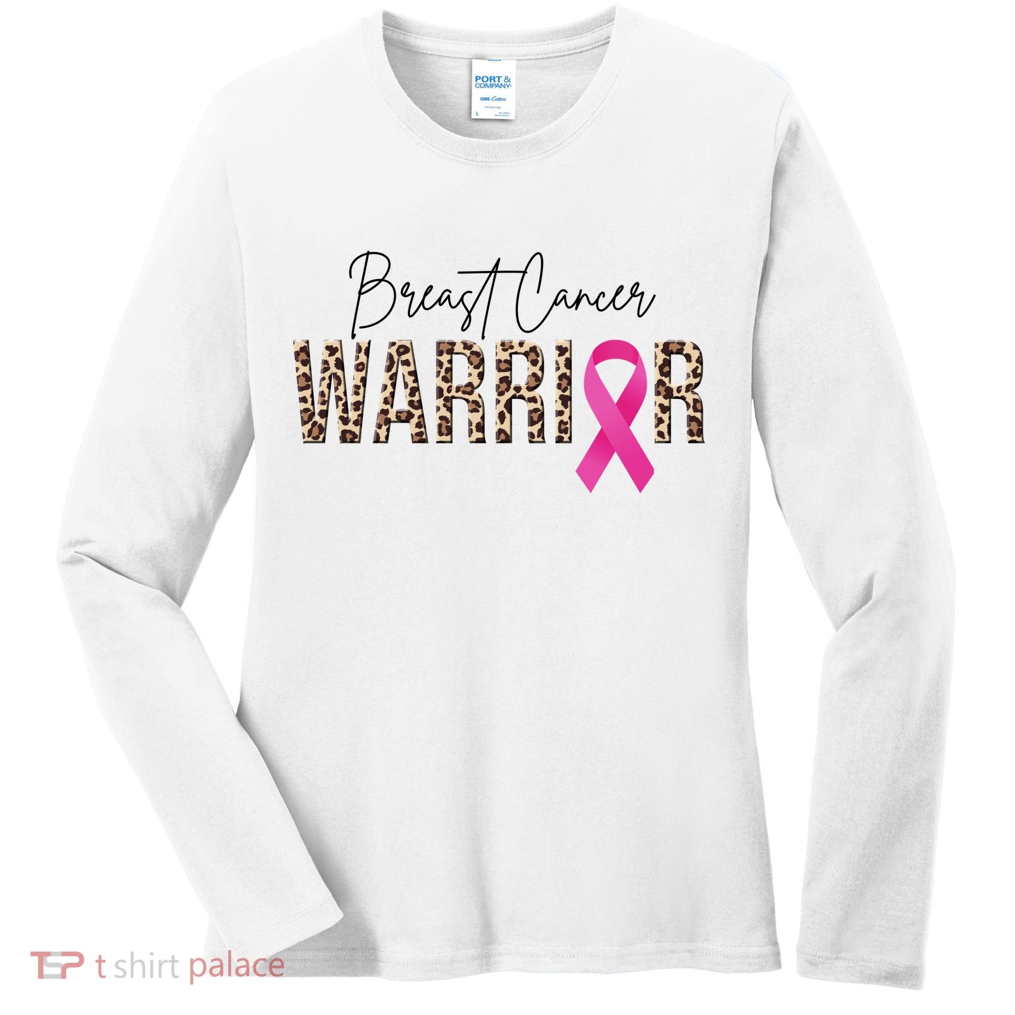 Breast Cancer Warrior Pink Ribbon Cheetah Women's Long Sleeve Shirt