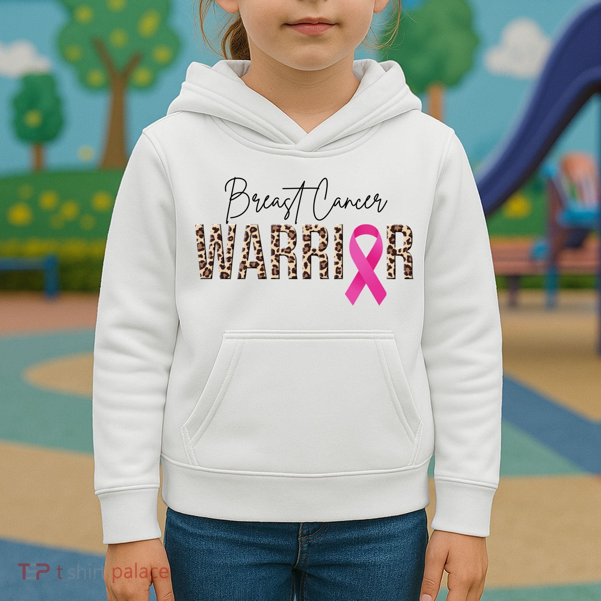 Breast Cancer Warrior Pink Ribbon Cheetah Kids Hoodie