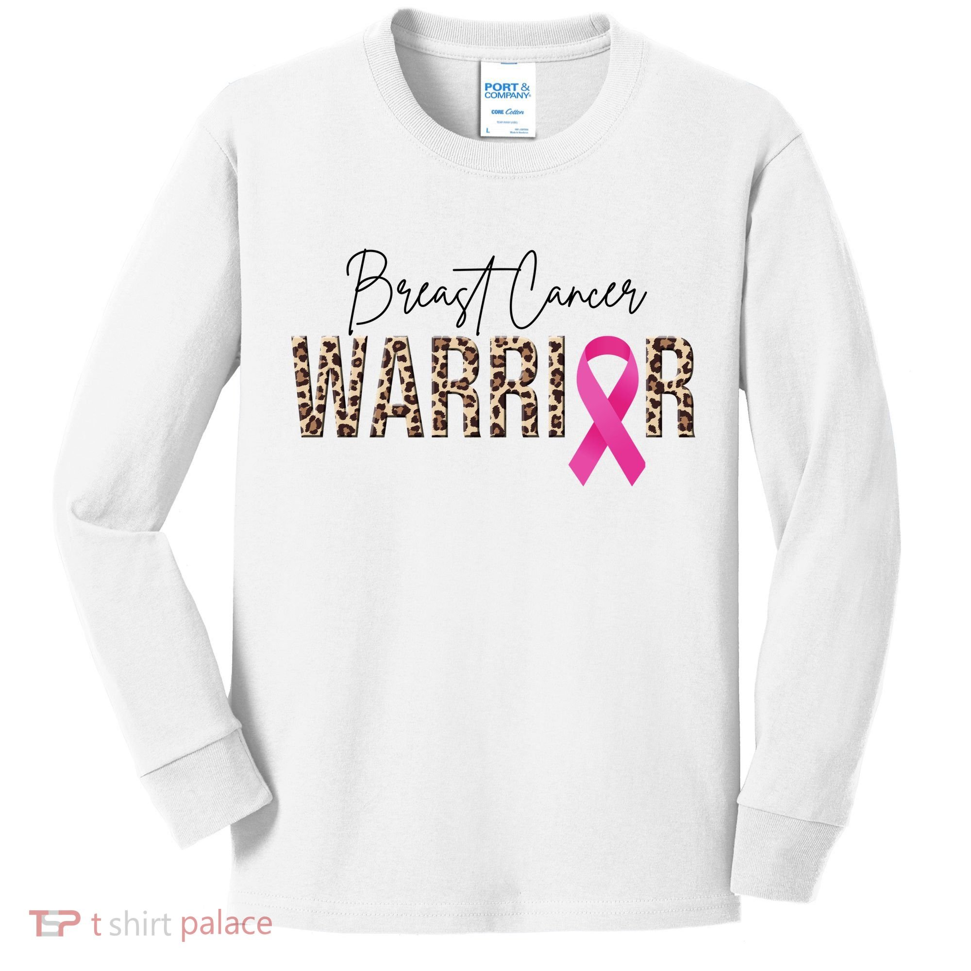 Breast Cancer Warrior Pink Ribbon Cheetah Kids Long Sleeve Shirt