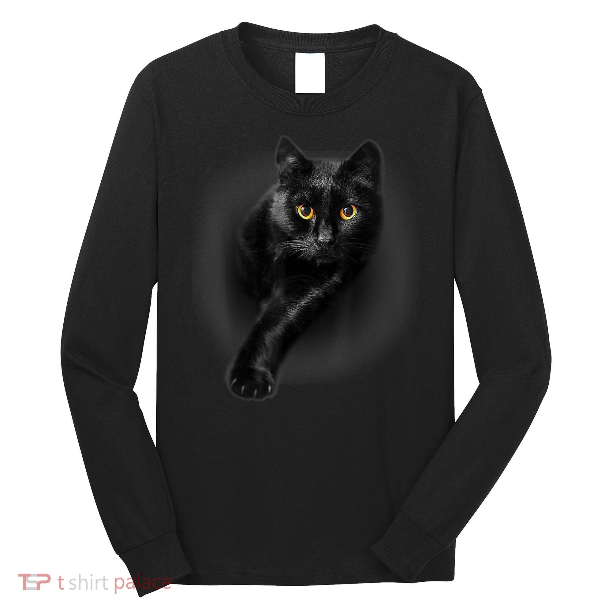 Black Cat Yellow Eyes TShirt Cats Tee Shirt Long Sleeve Shirt