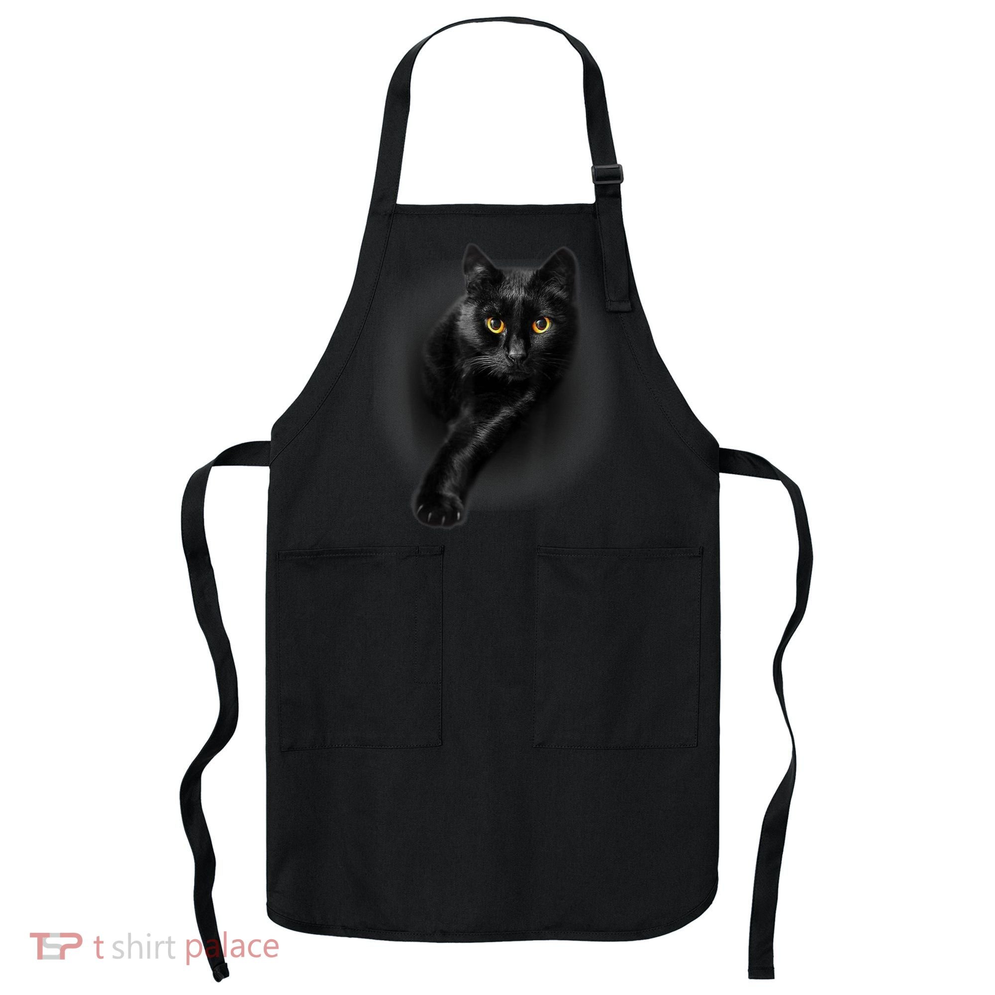 Black Cat Yellow Eyes TShirt Cats Tee Shirt Apron