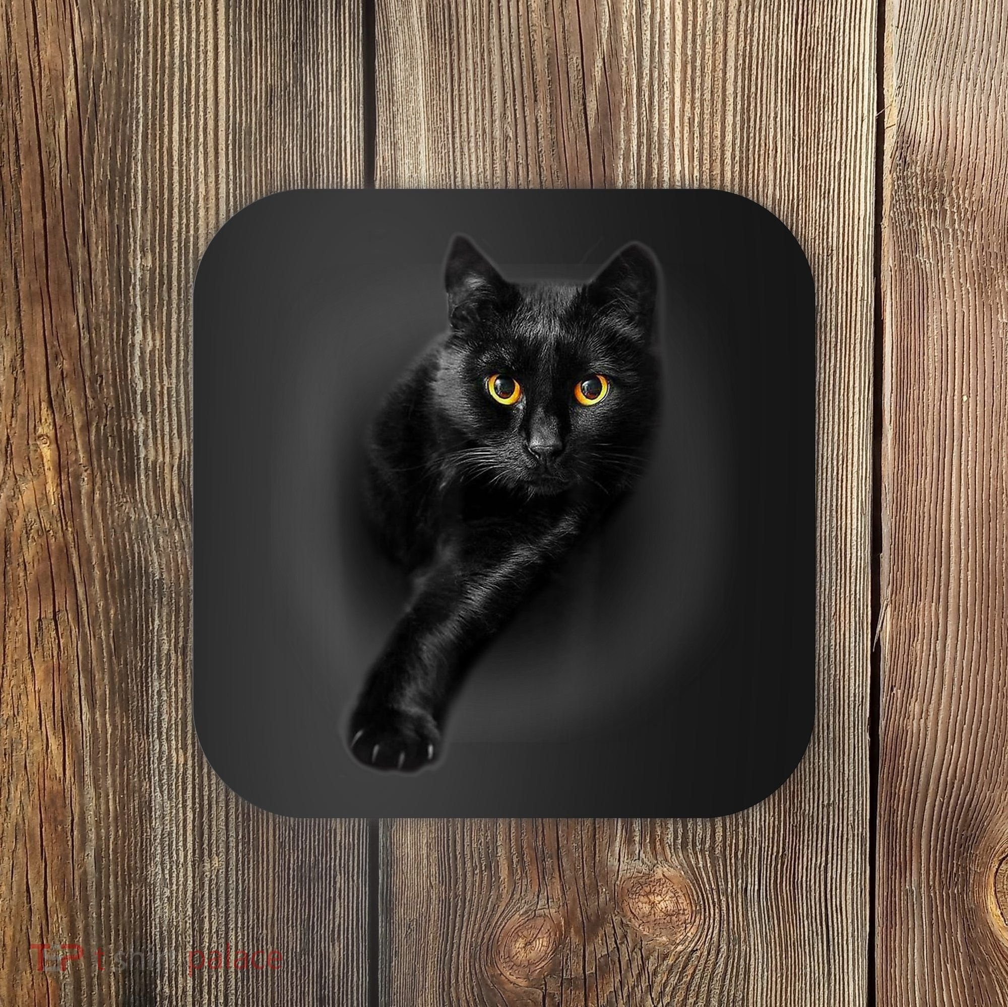 Black Cat Yellow Eyes TShirt Cats Tee Shirt Coaster