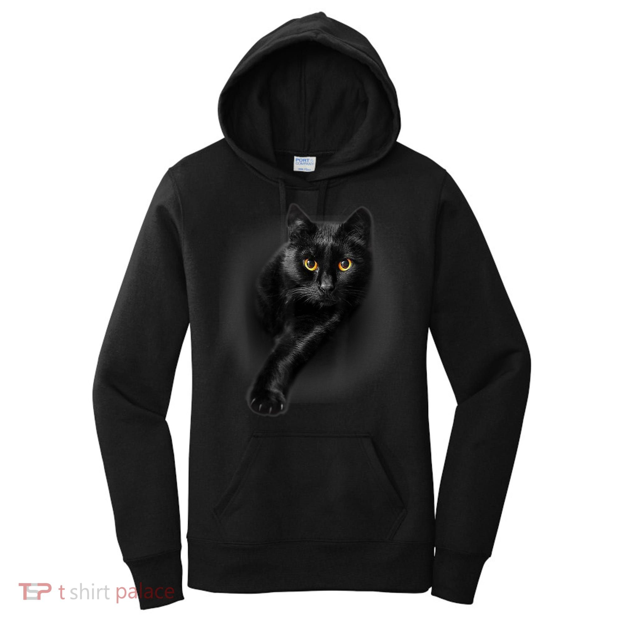 Black Cat Yellow Eyes TShirt Cats Tee Shirt Women's Hoodie