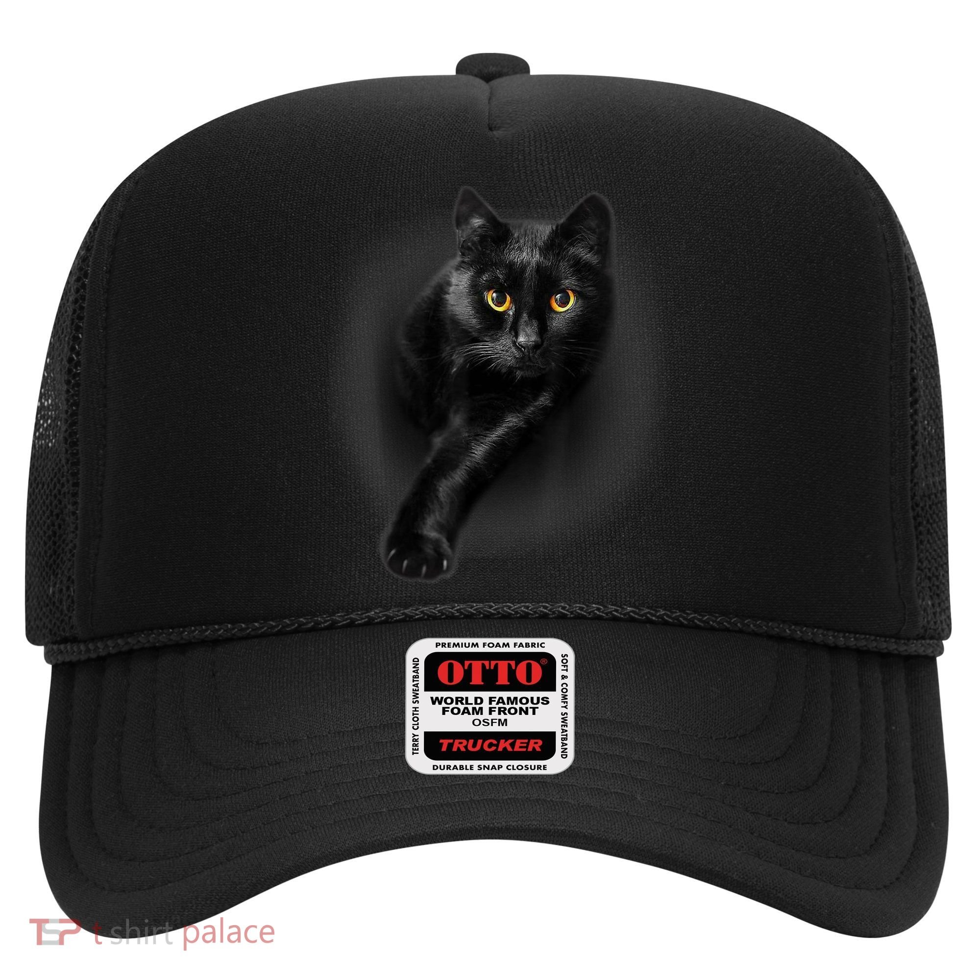 Black Cat Yellow Eyes TShirt Cats Tee Shirt Hat