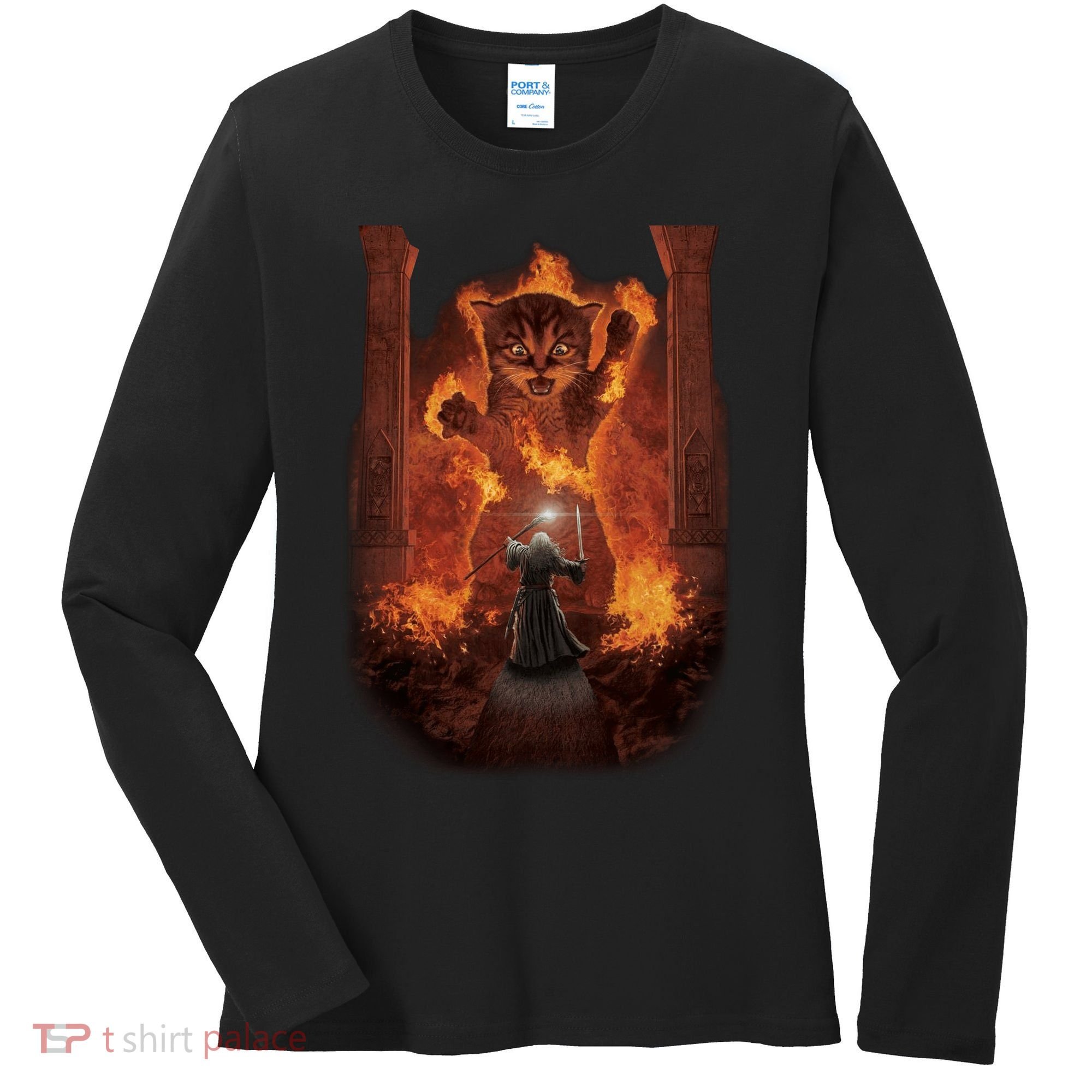 Balrog Cat You Shall Not Pass Wizard Monster Fight Women's Long Sleeve Shirt