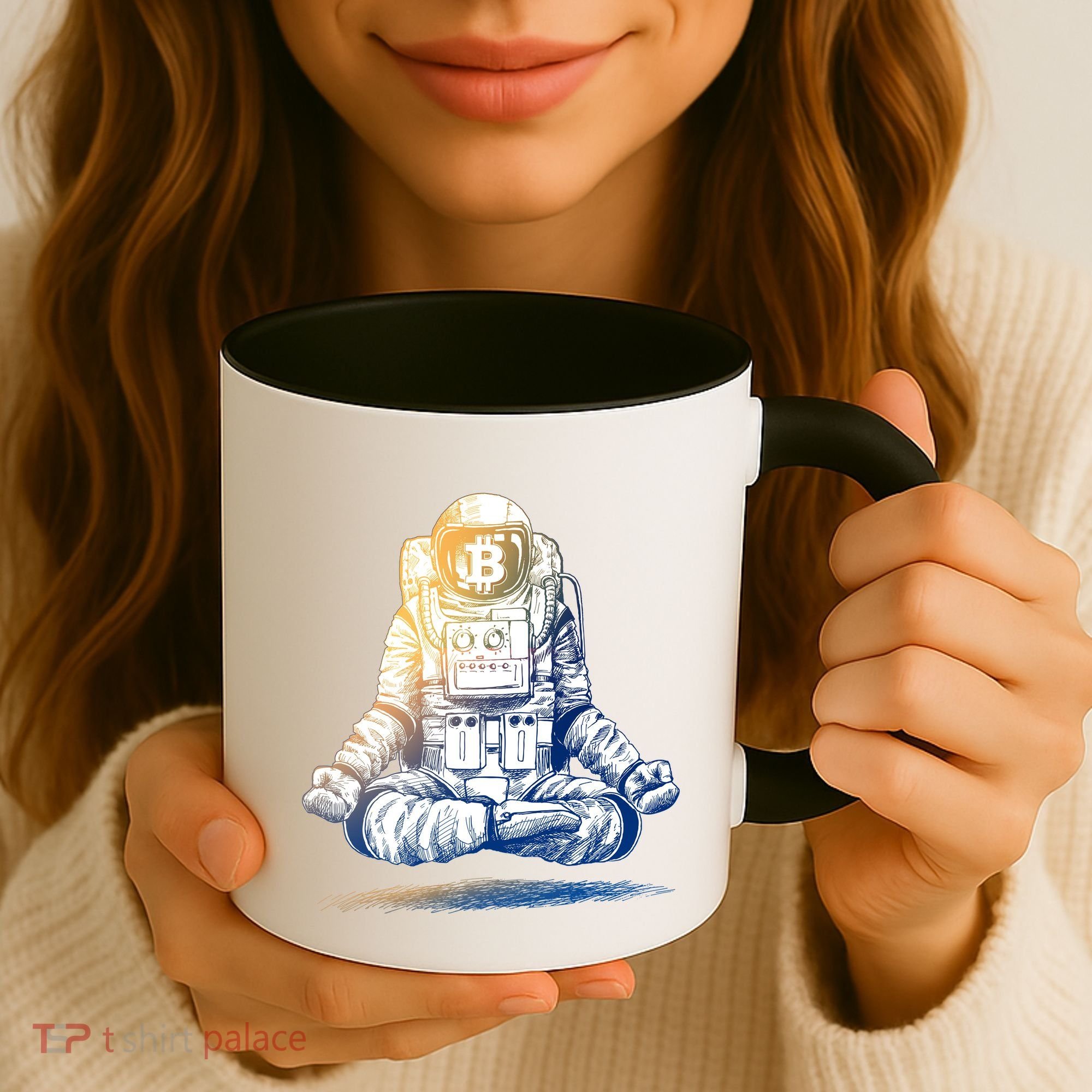 Bitcoin Cryptocurrency Yoga Astronaut Coffee Mug