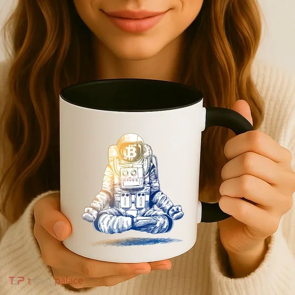 Bitcoin Cryptocurrency Yoga Astronaut Coffee Mug