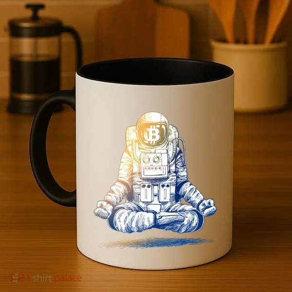 Bitcoin Cryptocurrency Yoga Astronaut Coffee Mug