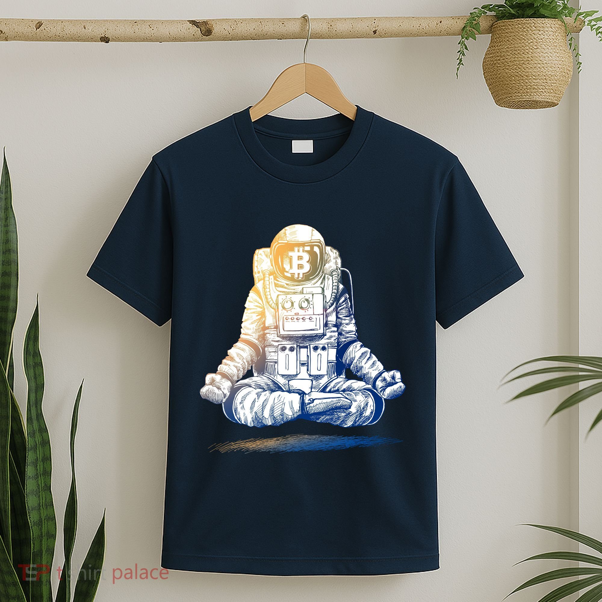 Bitcoin Cryptocurrency Yoga Astronaut T-Shirt
