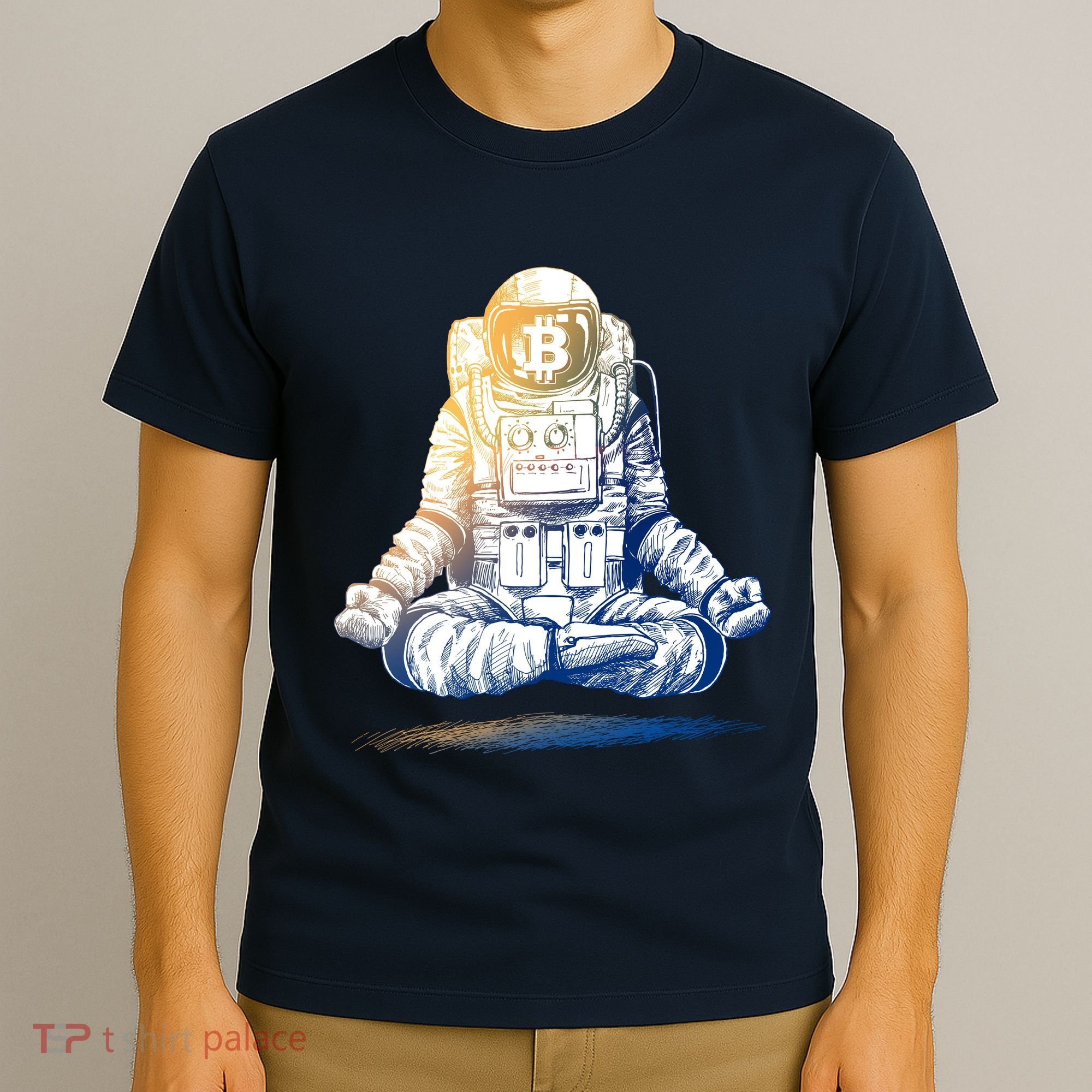 Bitcoin Cryptocurrency Yoga Astronaut T-Shirt