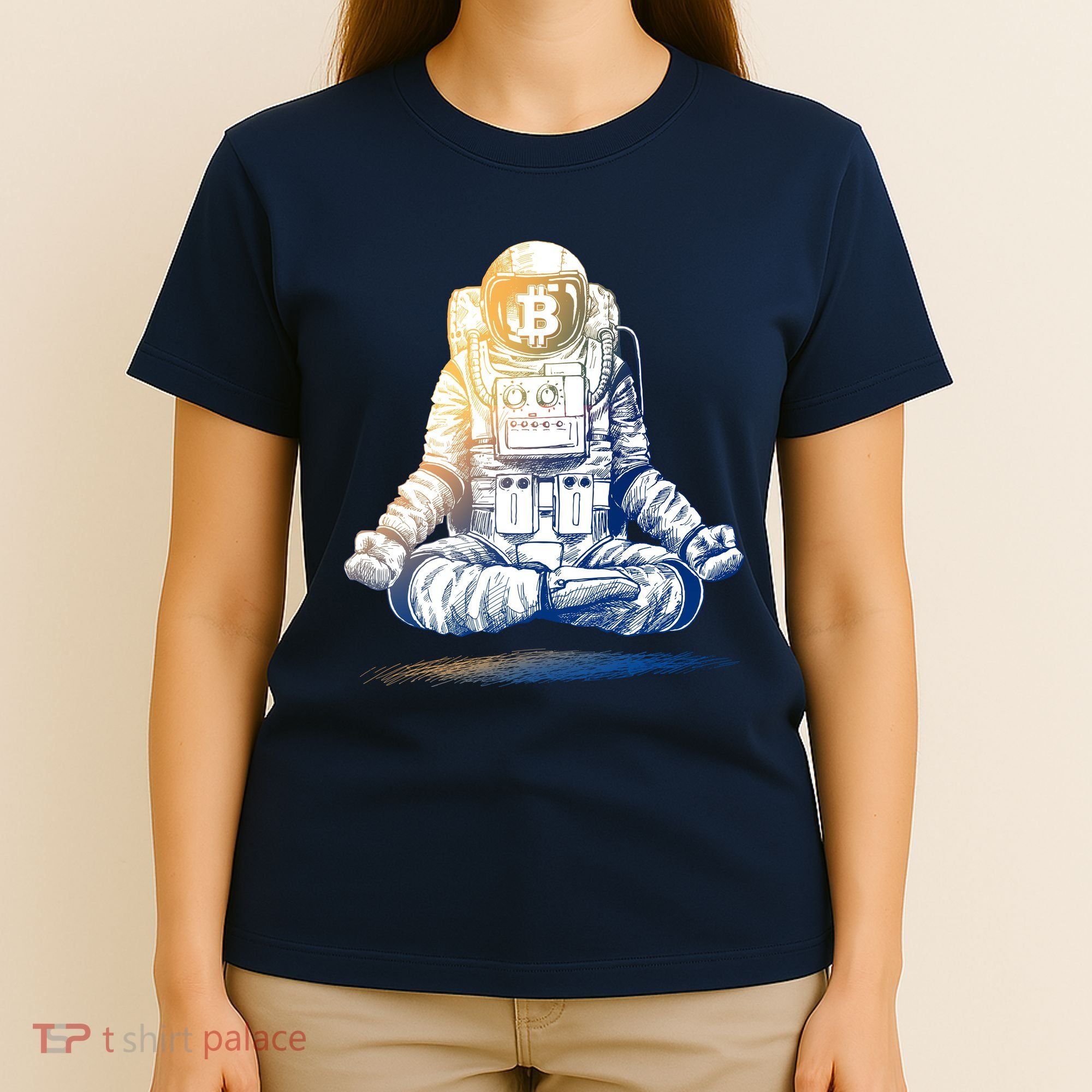 Bitcoin Cryptocurrency Yoga Astronaut T-Shirt