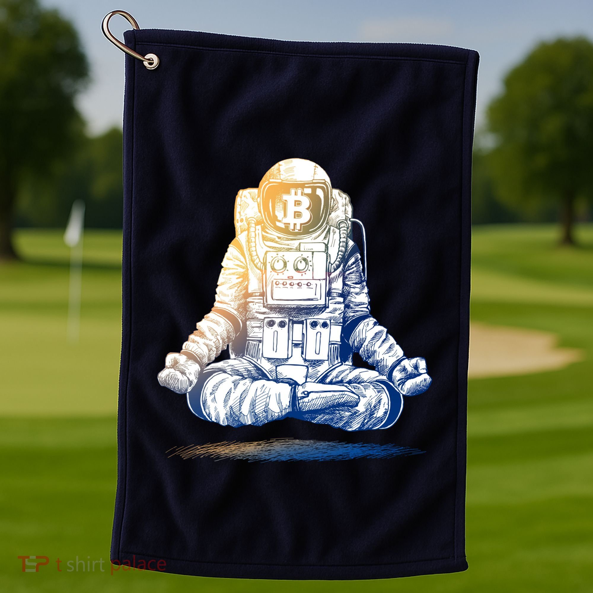 Bitcoin Cryptocurrency Yoga Astronaut Golf Towel
