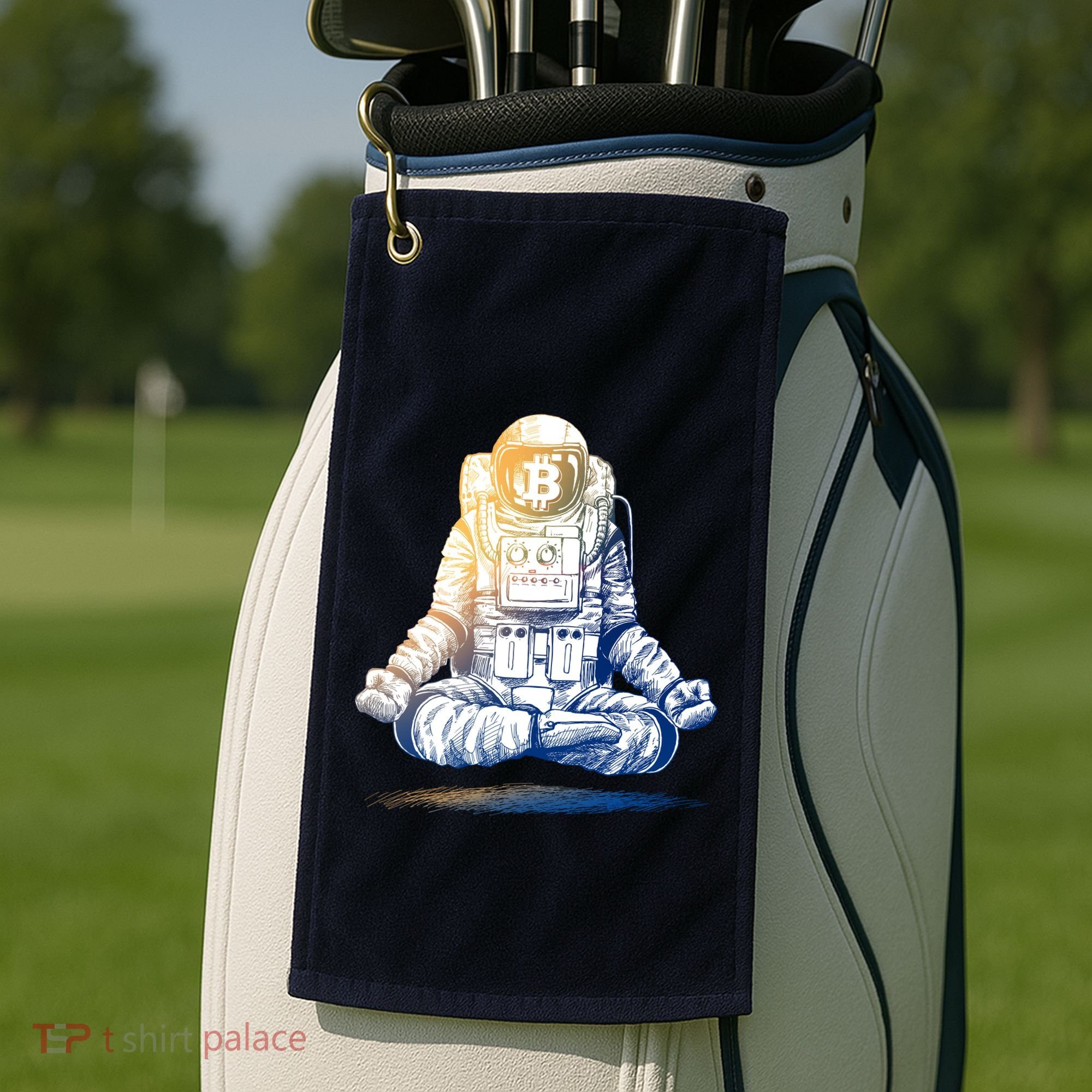 Bitcoin Cryptocurrency Yoga Astronaut Golf Towel