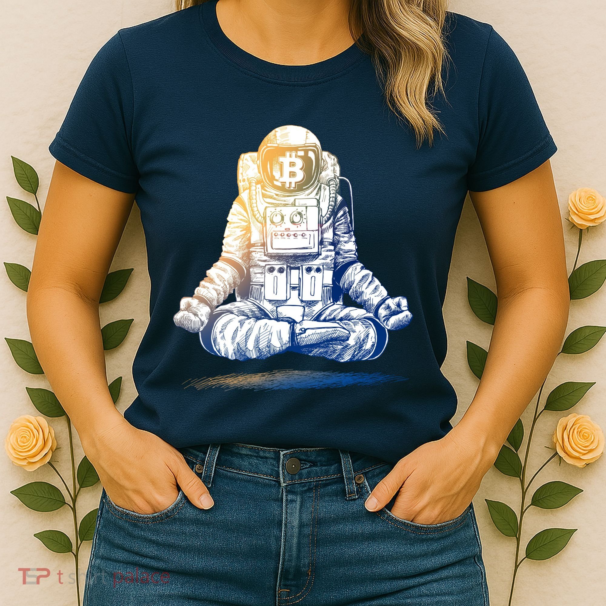 Bitcoin Cryptocurrency Yoga Astronaut Women's T-Shirt
