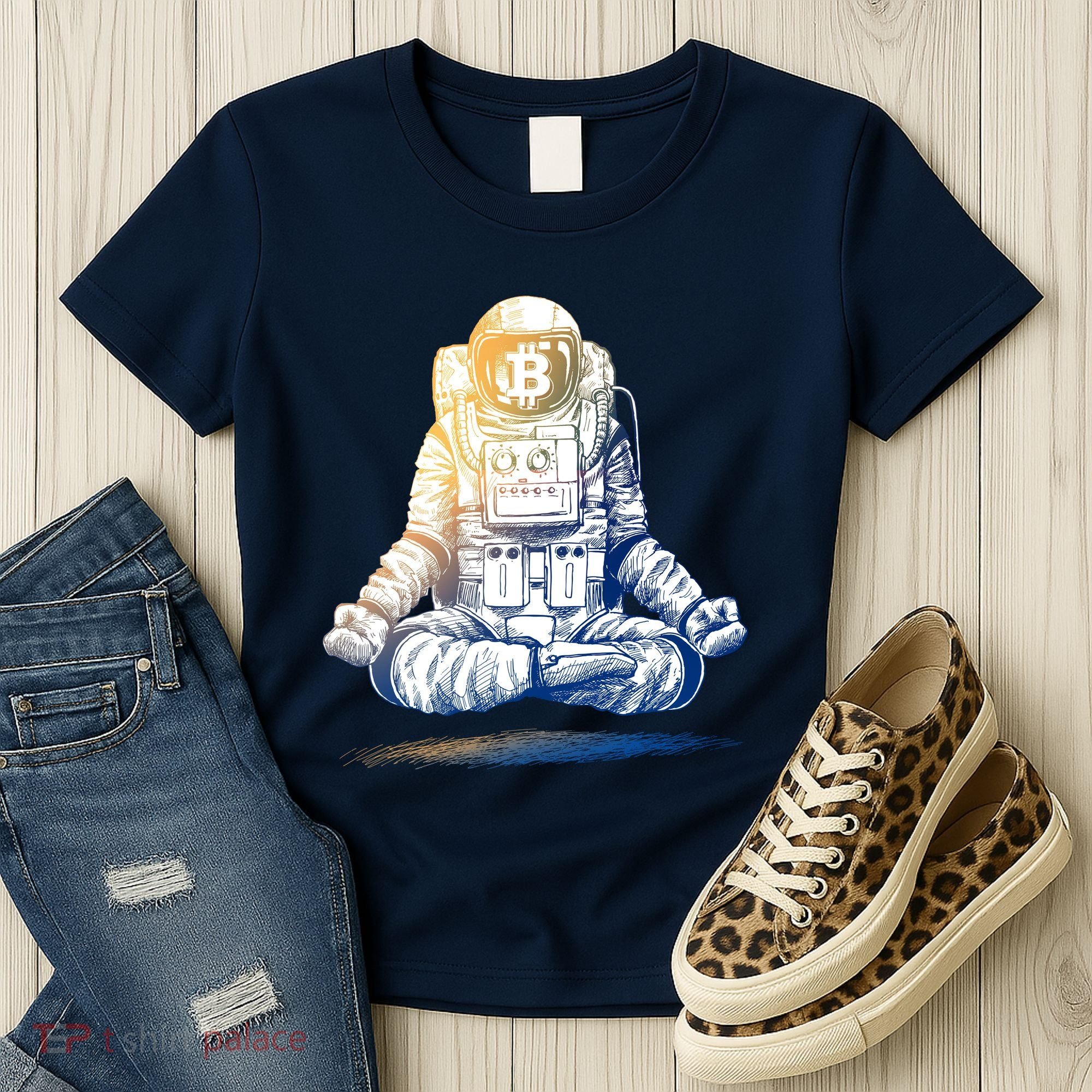 Bitcoin Cryptocurrency Yoga Astronaut Women's T-Shirt