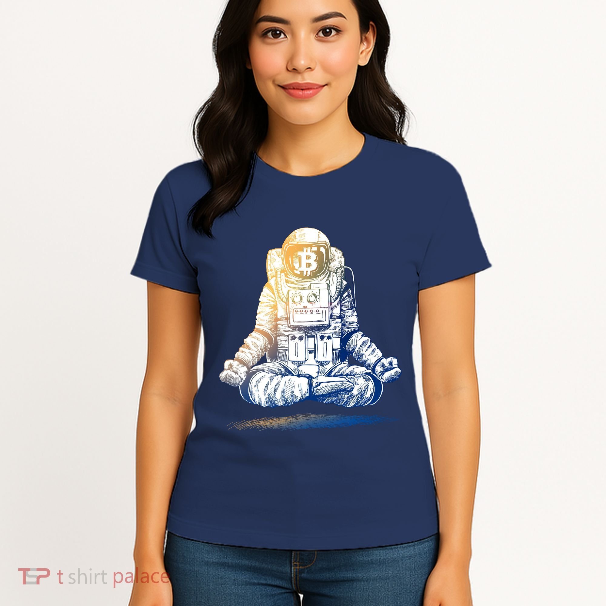 Bitcoin Cryptocurrency Yoga Astronaut Women's T-Shirt