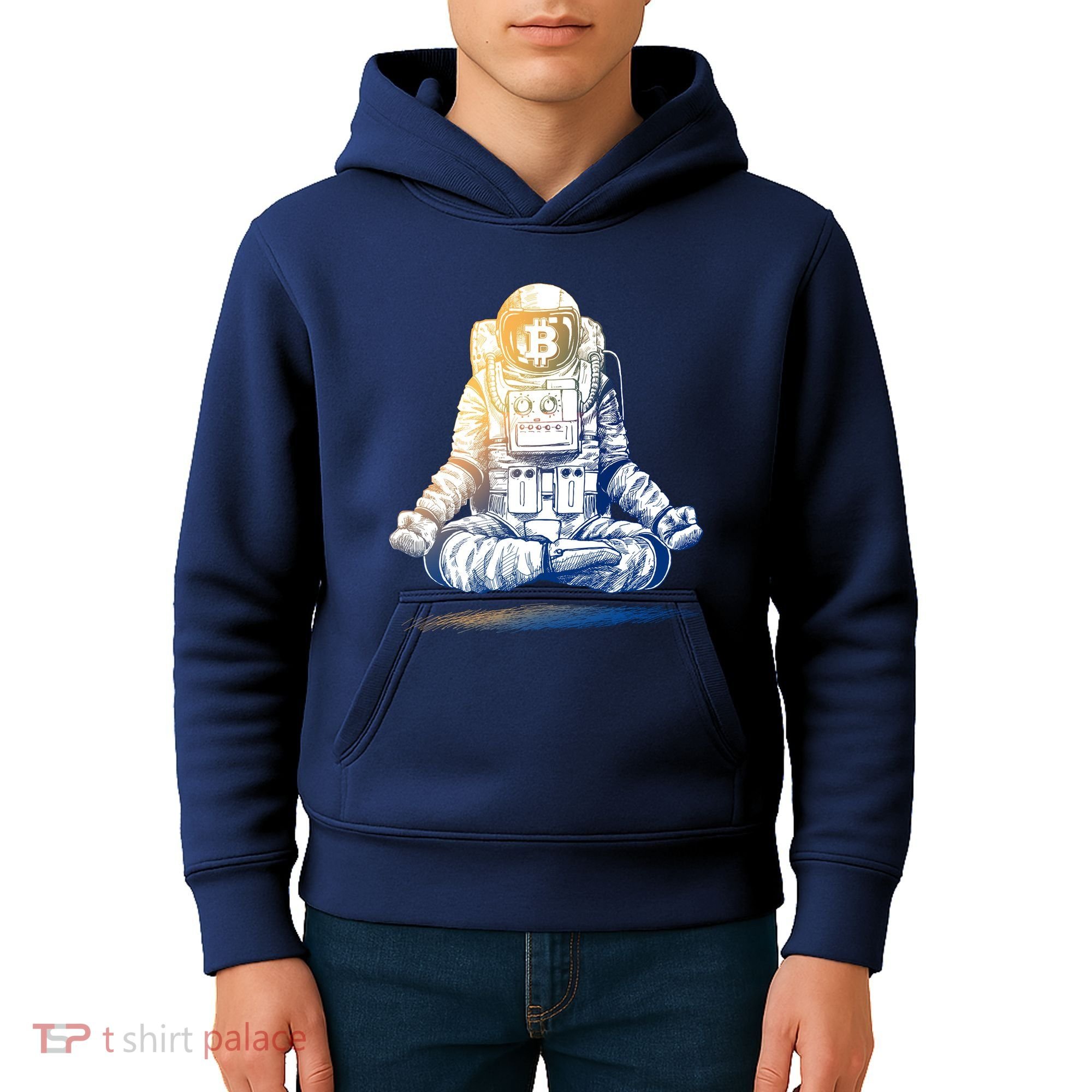 Bitcoin Cryptocurrency Yoga Astronaut Kids Hoodie