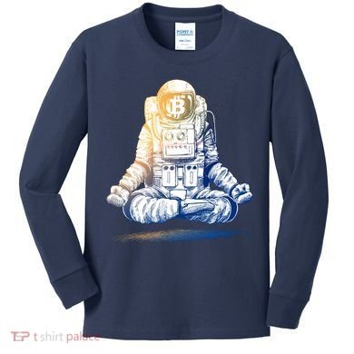 Bitcoin Cryptocurrency Yoga Astronaut Kids Long Sleeve Shirt