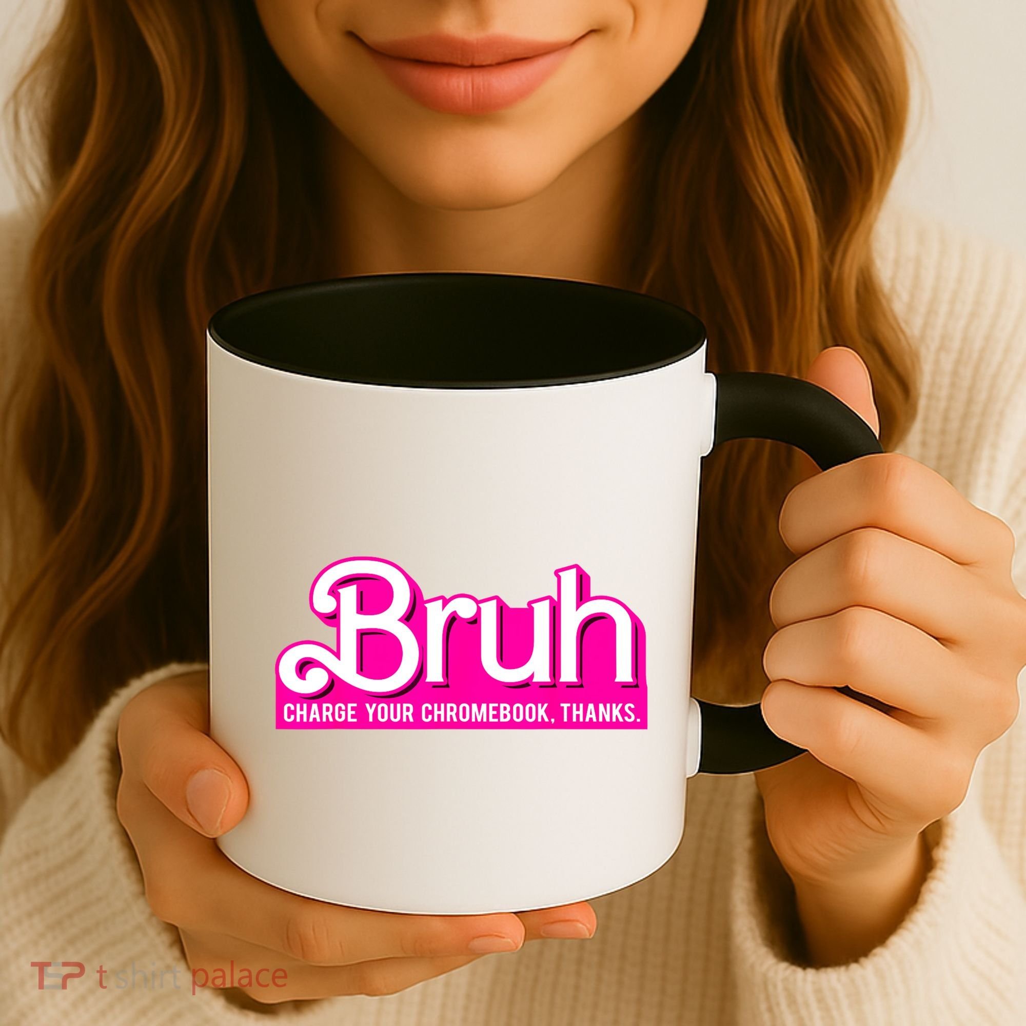 Bruh Charge Your Chromebook Thanks Pink Funny Teacher School Coffee Mug